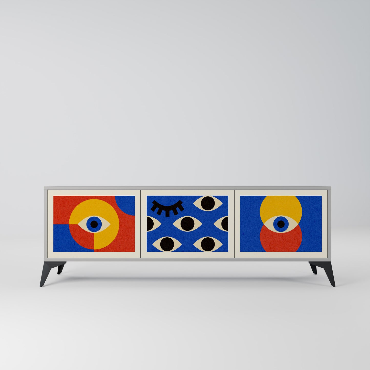 GEOMETRIC EYES 3-dörrars TV-bänk i grå finish