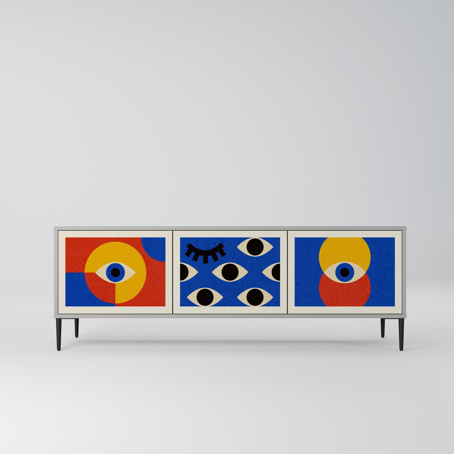 GEOMETRIC EYES 3-dörrars TV-bänk i grå finish