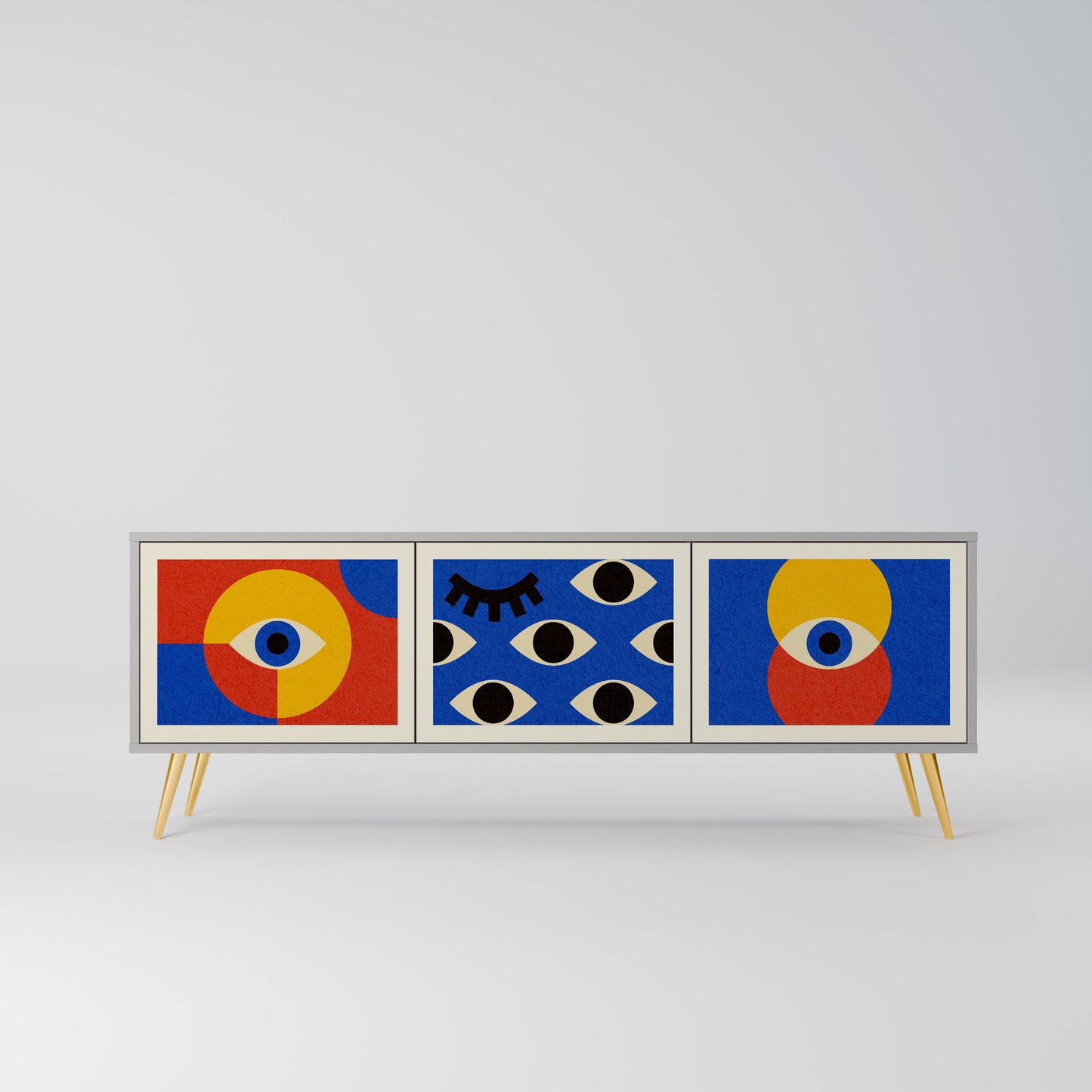 GEOMETRIC EYES 3-dörrars TV-bänk i grå finish