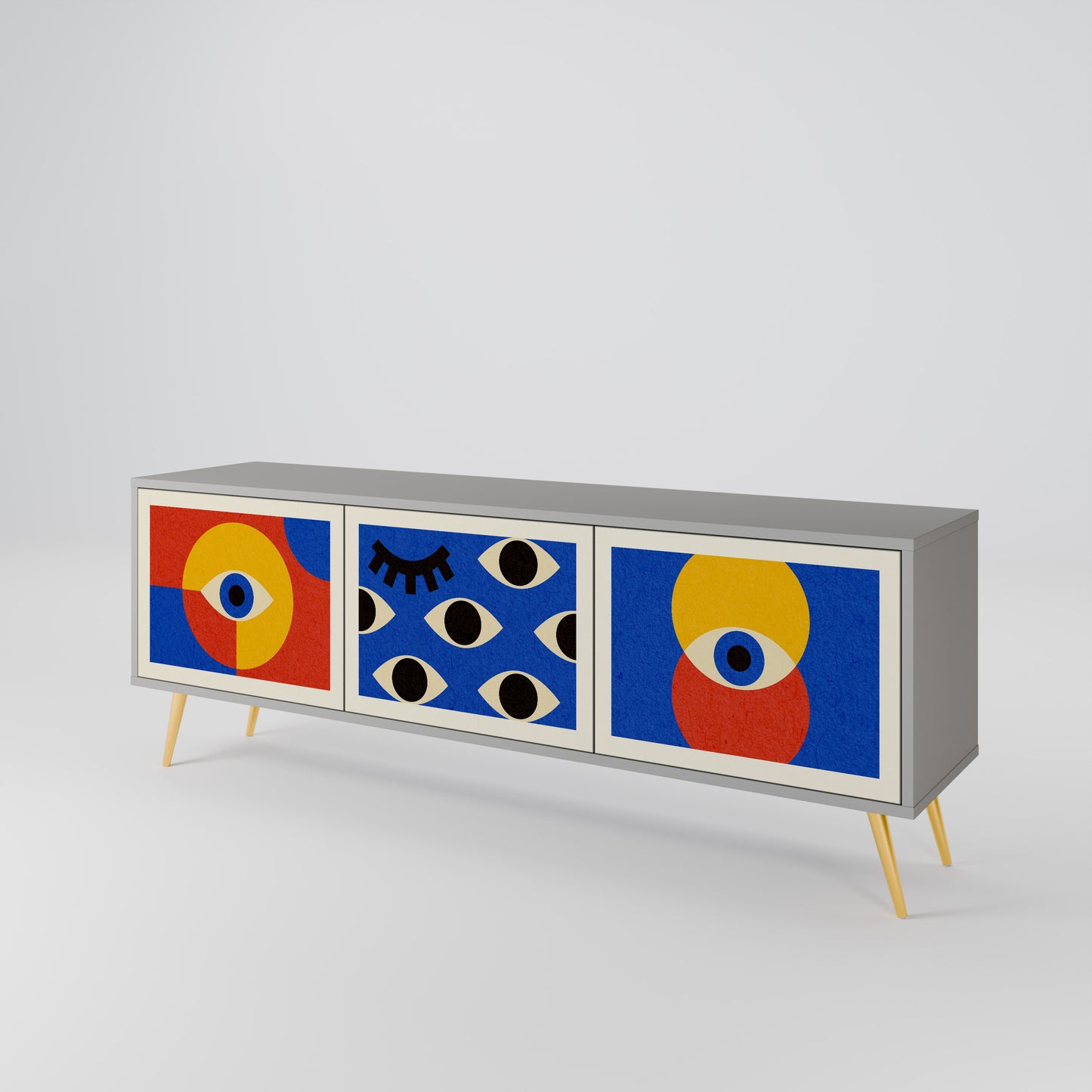 GEOMETRIC EYES 3-dörrars TV-bänk i grå finish