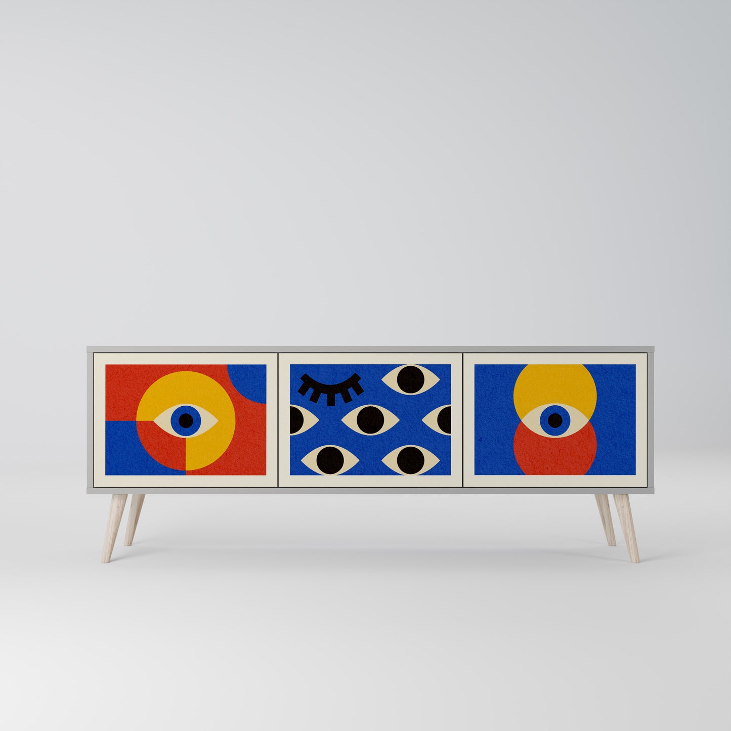 GEOMETRIC EYES 3-dörrars TV-bänk i grå finish