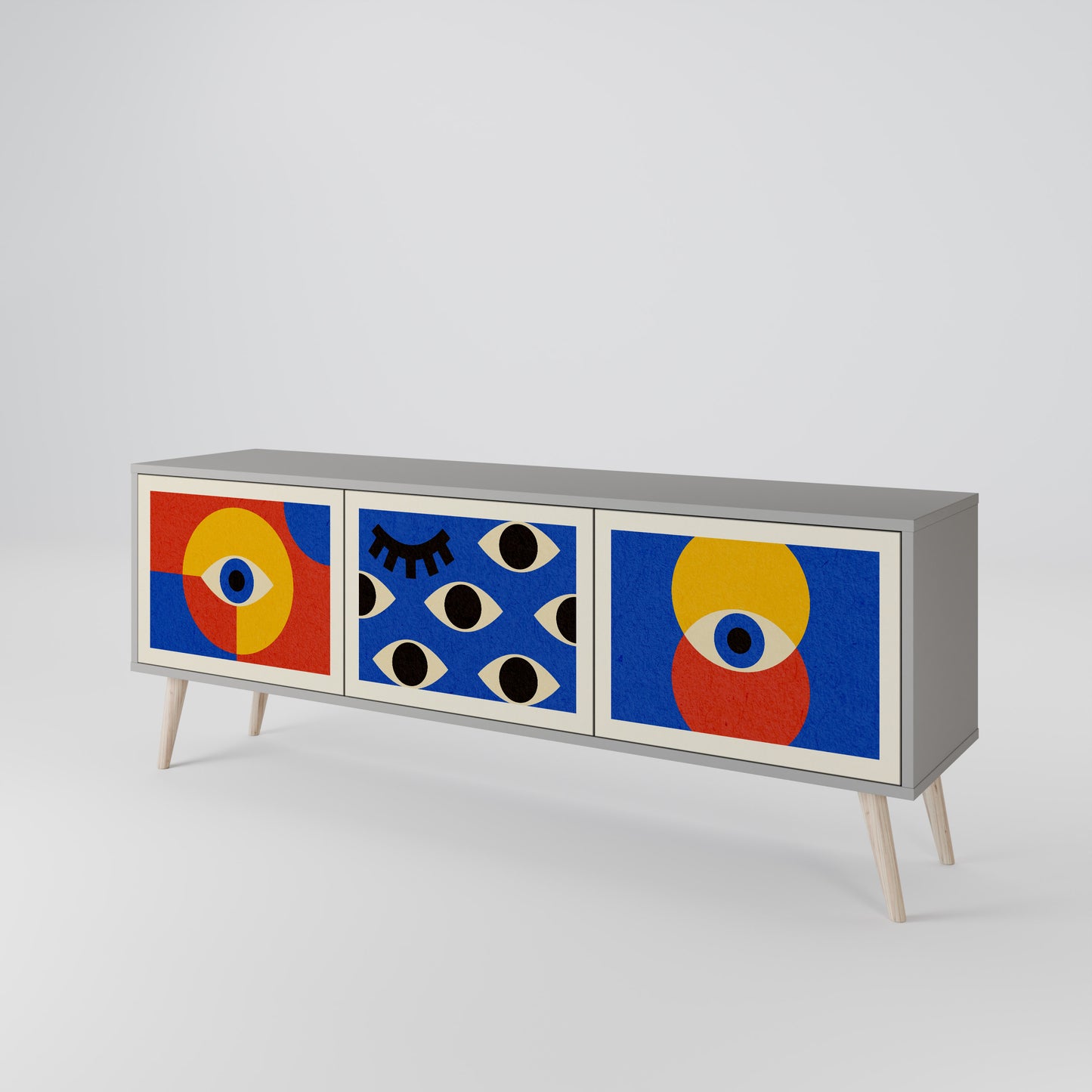 GEOMETRIC EYES 3-dörrars TV-bänk i grå finish