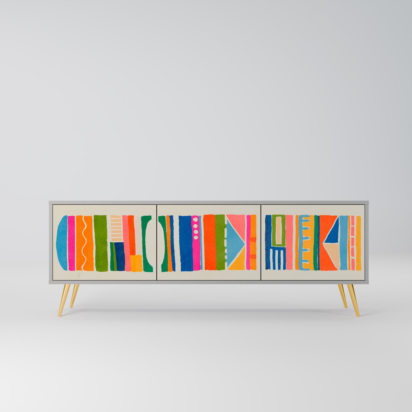 GEOMETRIC SHINE 3-dörrars TV-bänk i grå finish
