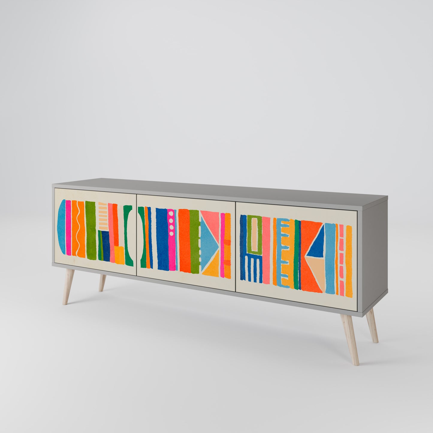 GEOMETRIC SHINE 3-dörrars TV-bänk i grå finish