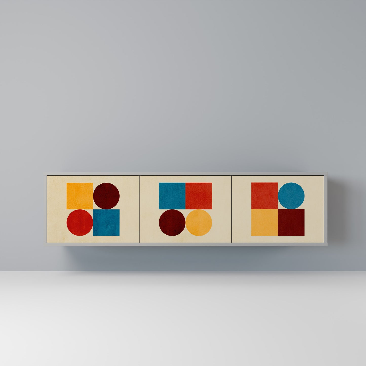 GEOMETRIC PUZZLE 3-dörrars TV-bänk i grå finish