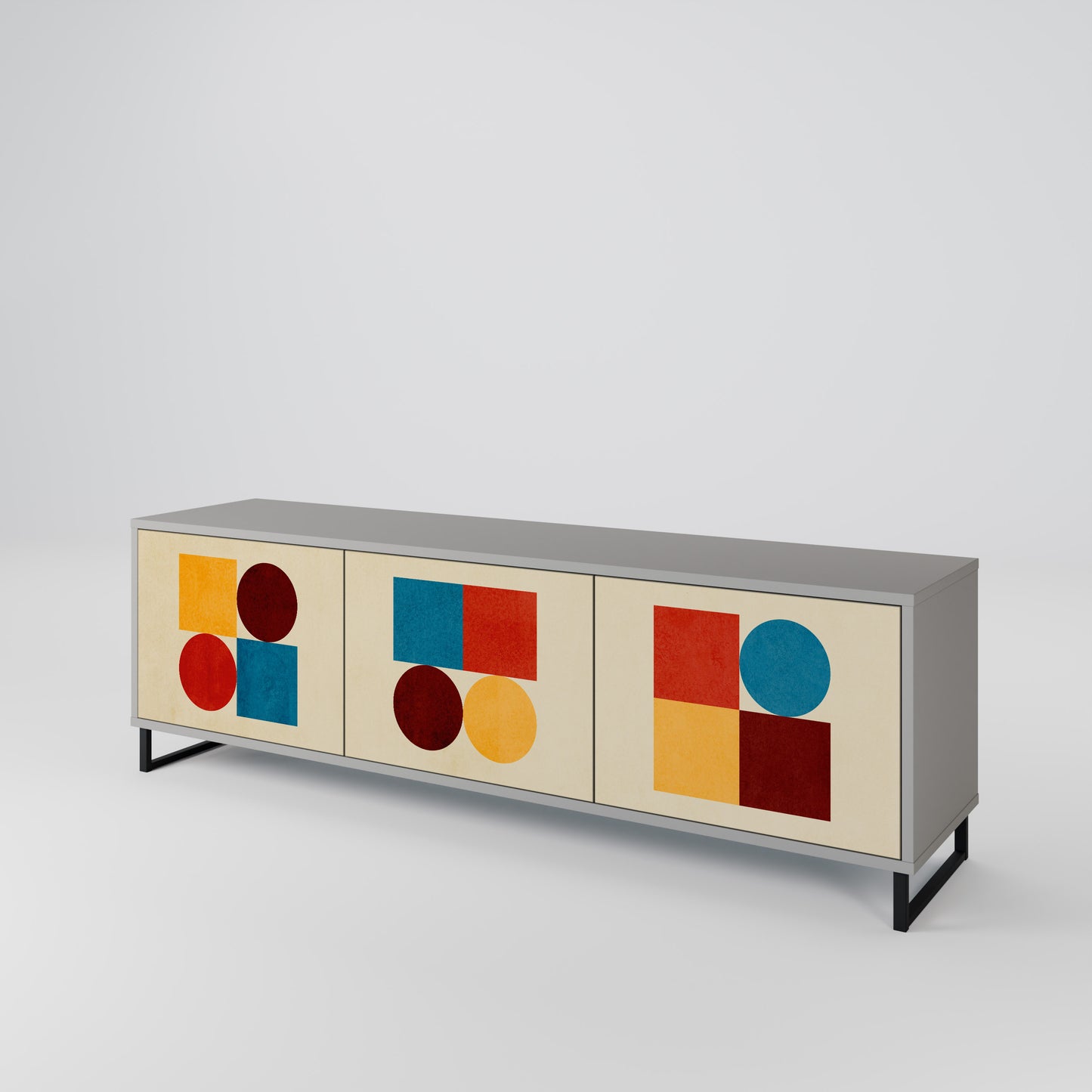 GEOMETRIC PUZZLE 3-dörrars TV-bänk i grå finish