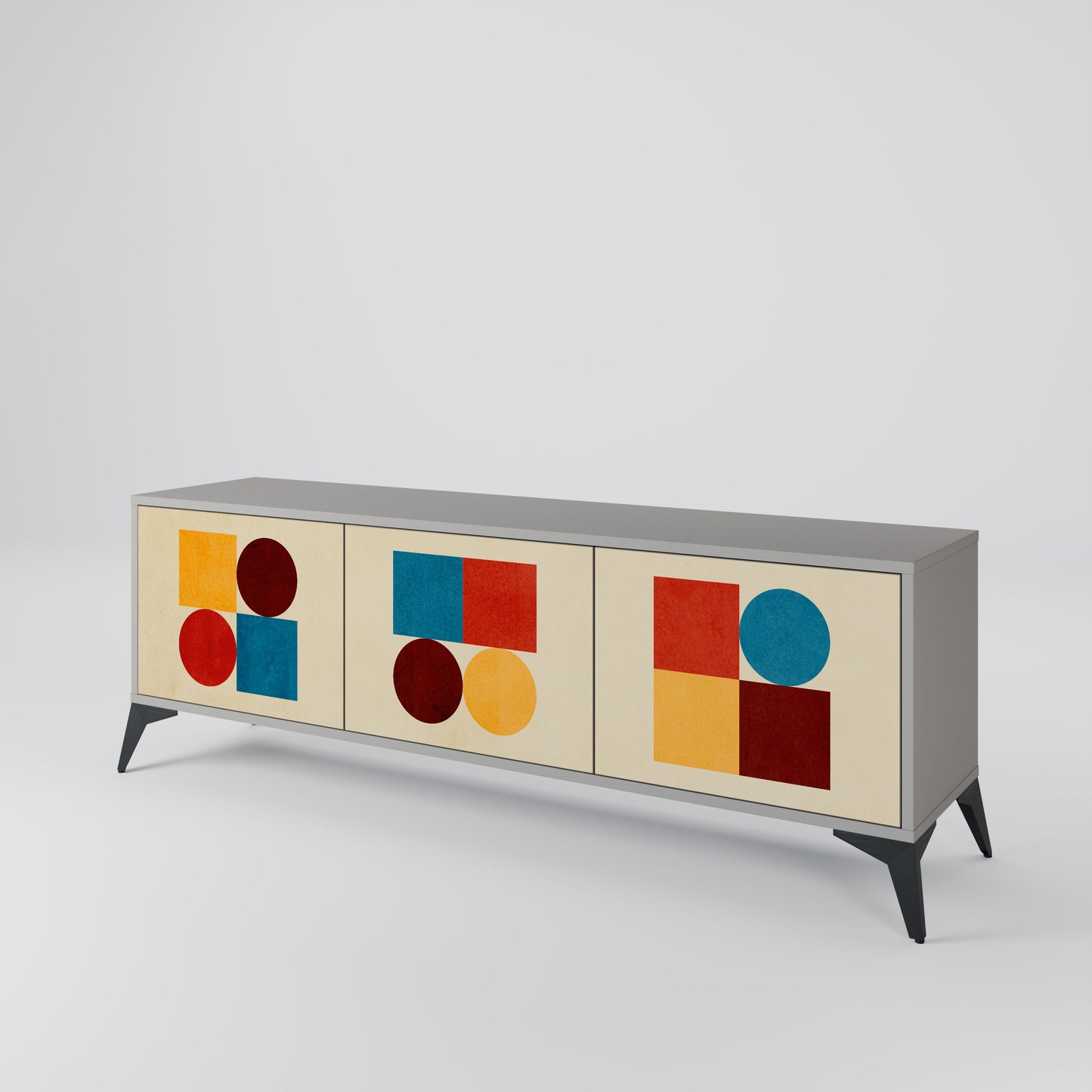 GEOMETRIC PUZZLE 3-dörrars TV-bänk i grå finish