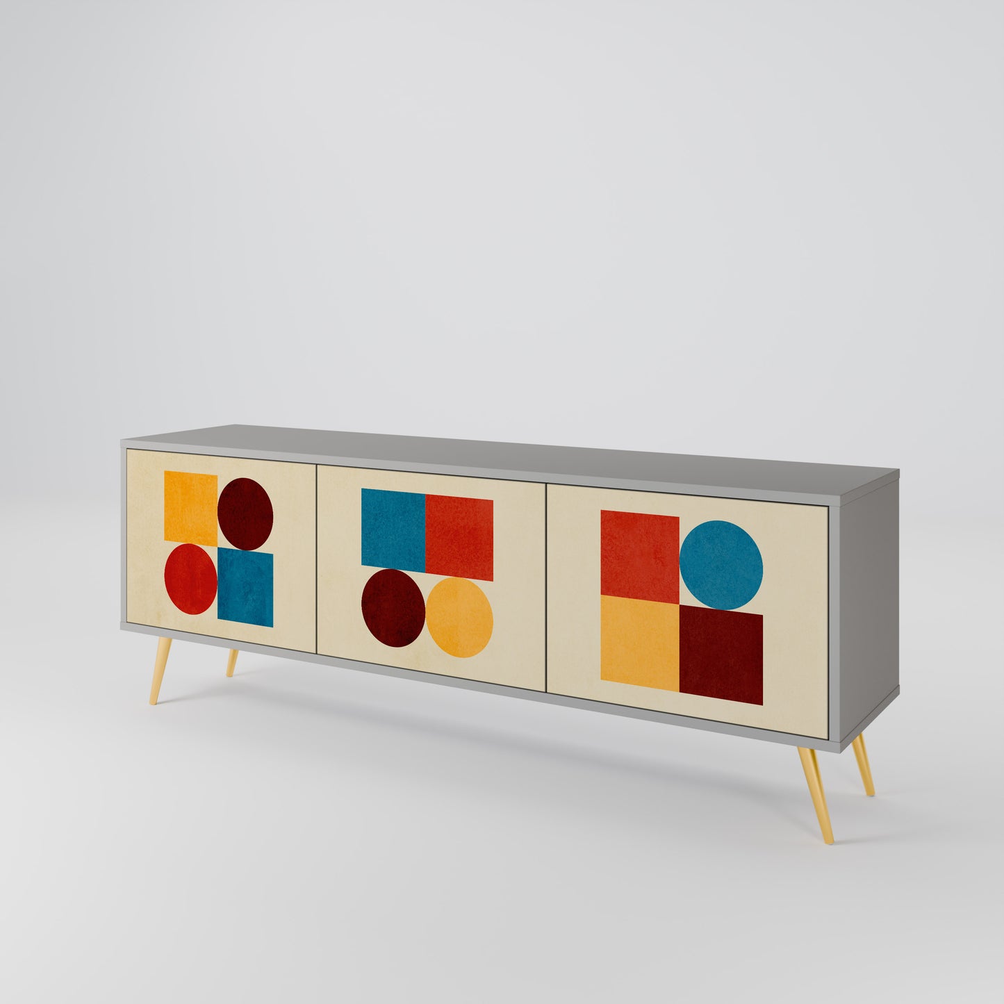 GEOMETRIC PUZZLE 3-dörrars TV-bänk i grå finish
