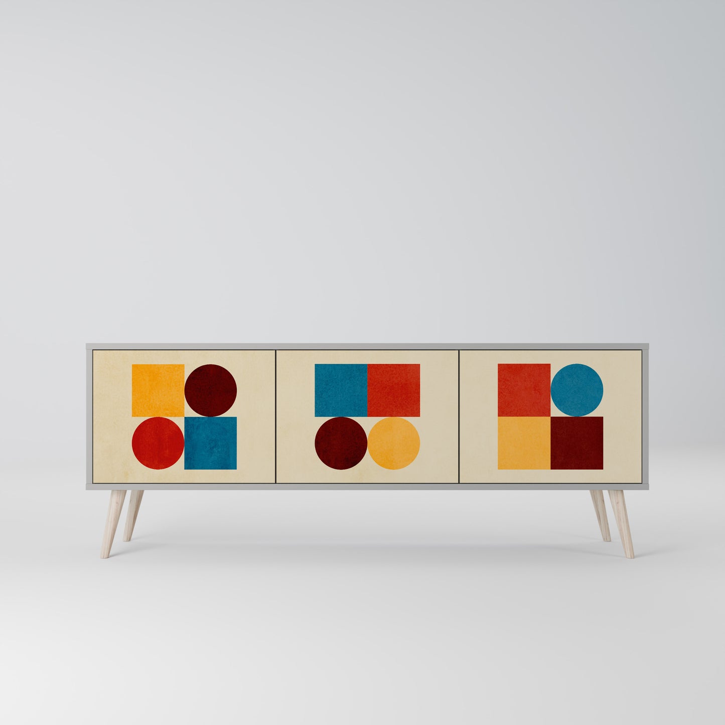 GEOMETRIC PUZZLE 3-dörrars TV-bänk i grå finish