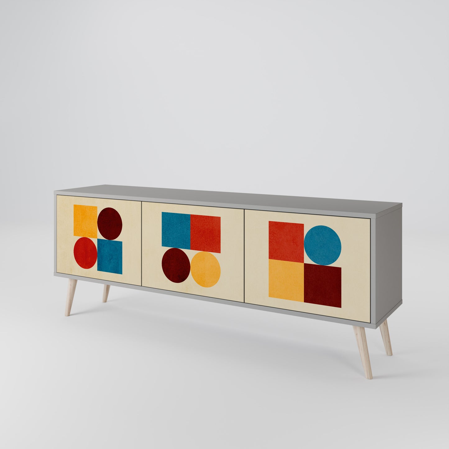 GEOMETRIC PUZZLE 3-dörrars TV-bänk i grå finish