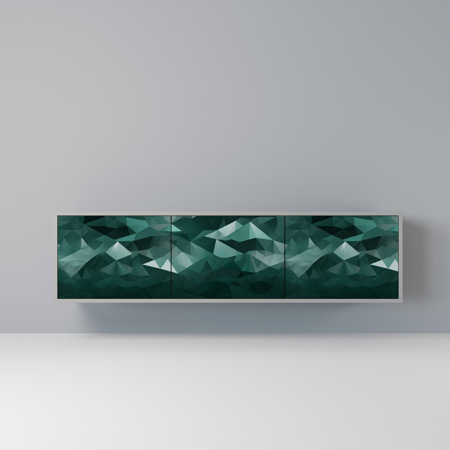 POLYGONAL FLYTANDE 3-dörrars TV-bänk i grå finish