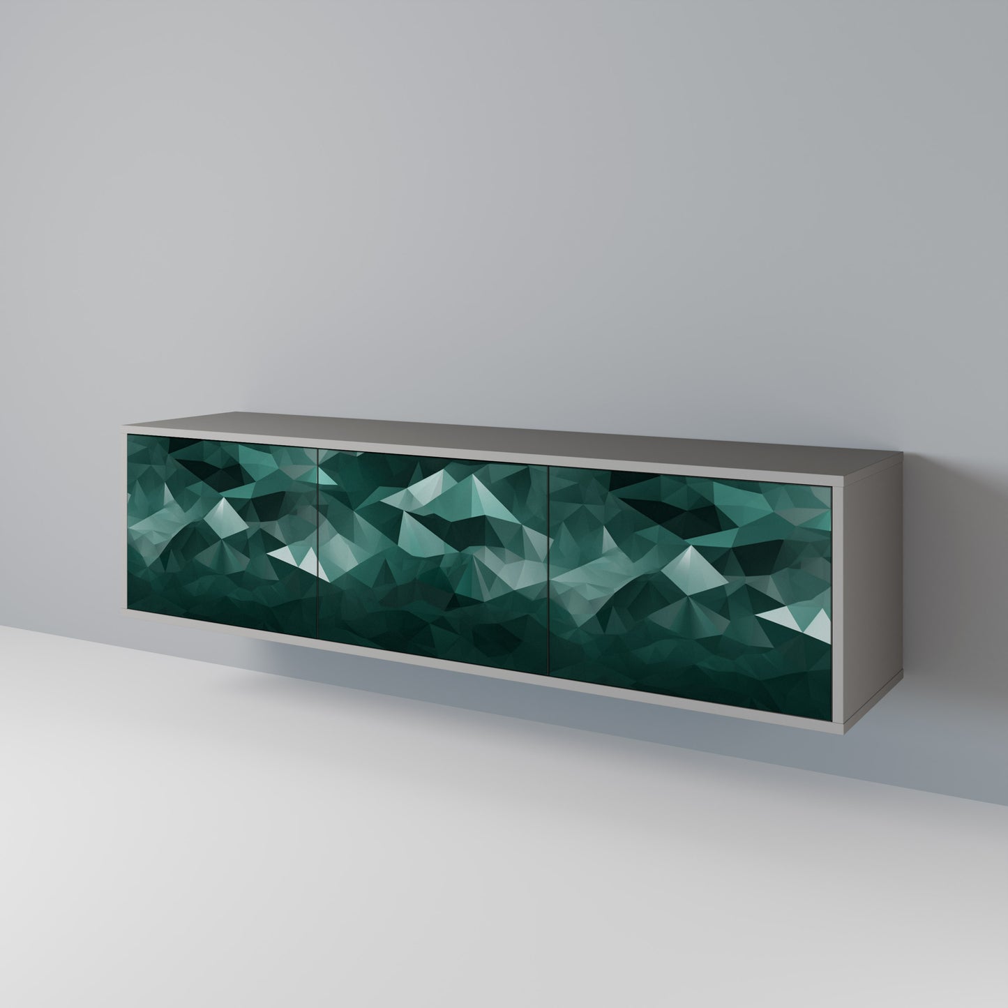 POLYGONAL FLYTANDE 3-dörrars TV-bänk i grå finish