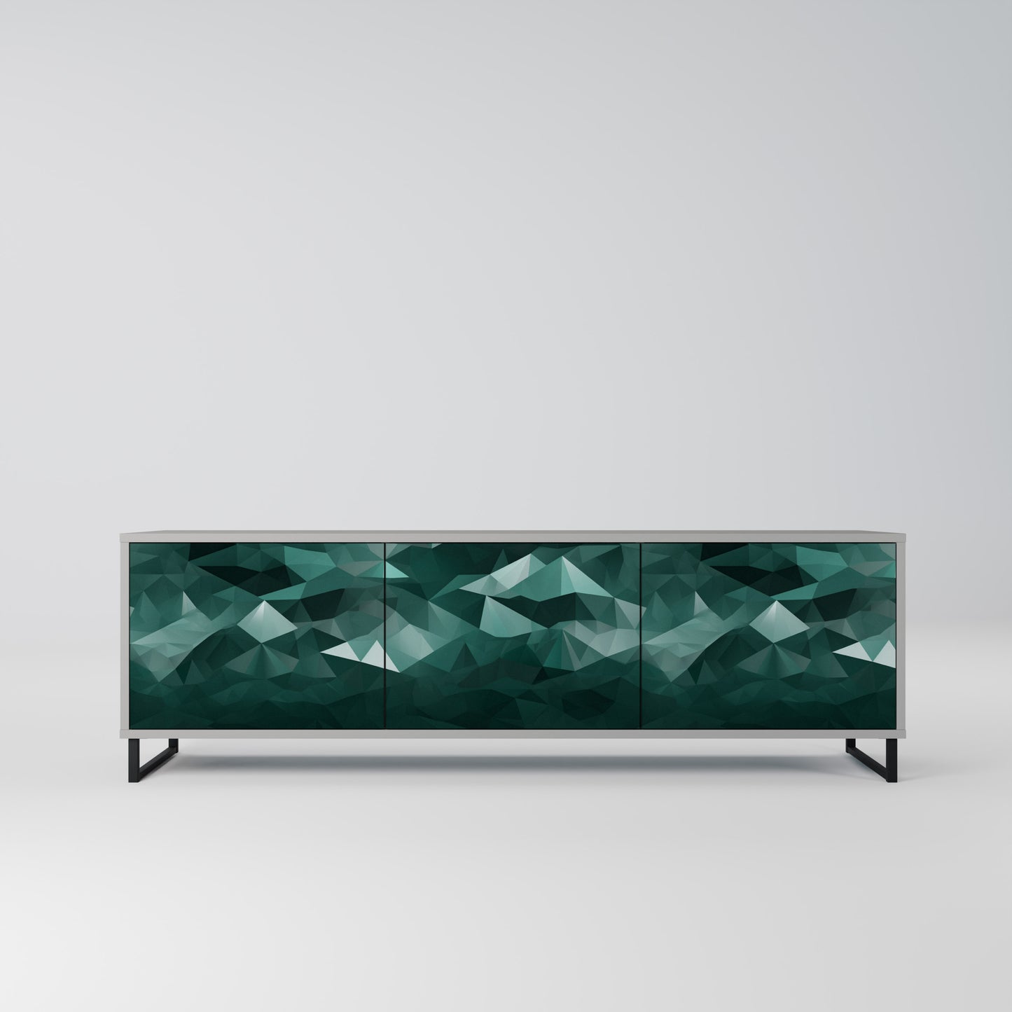POLYGONAL FLYTANDE 3-dörrars TV-bänk i grå finish