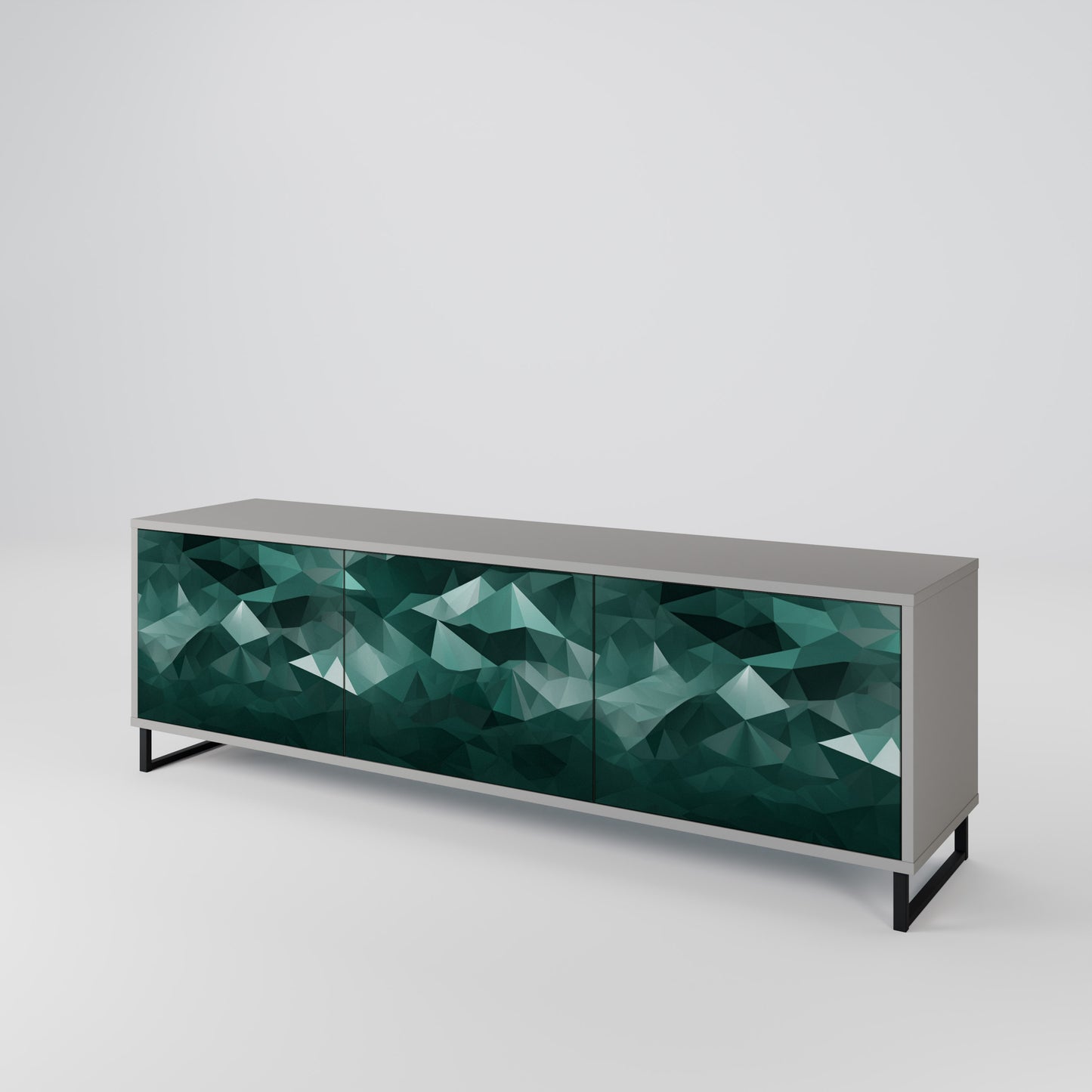 POLYGONAL FLYTANDE 3-dörrars TV-bänk i grå finish