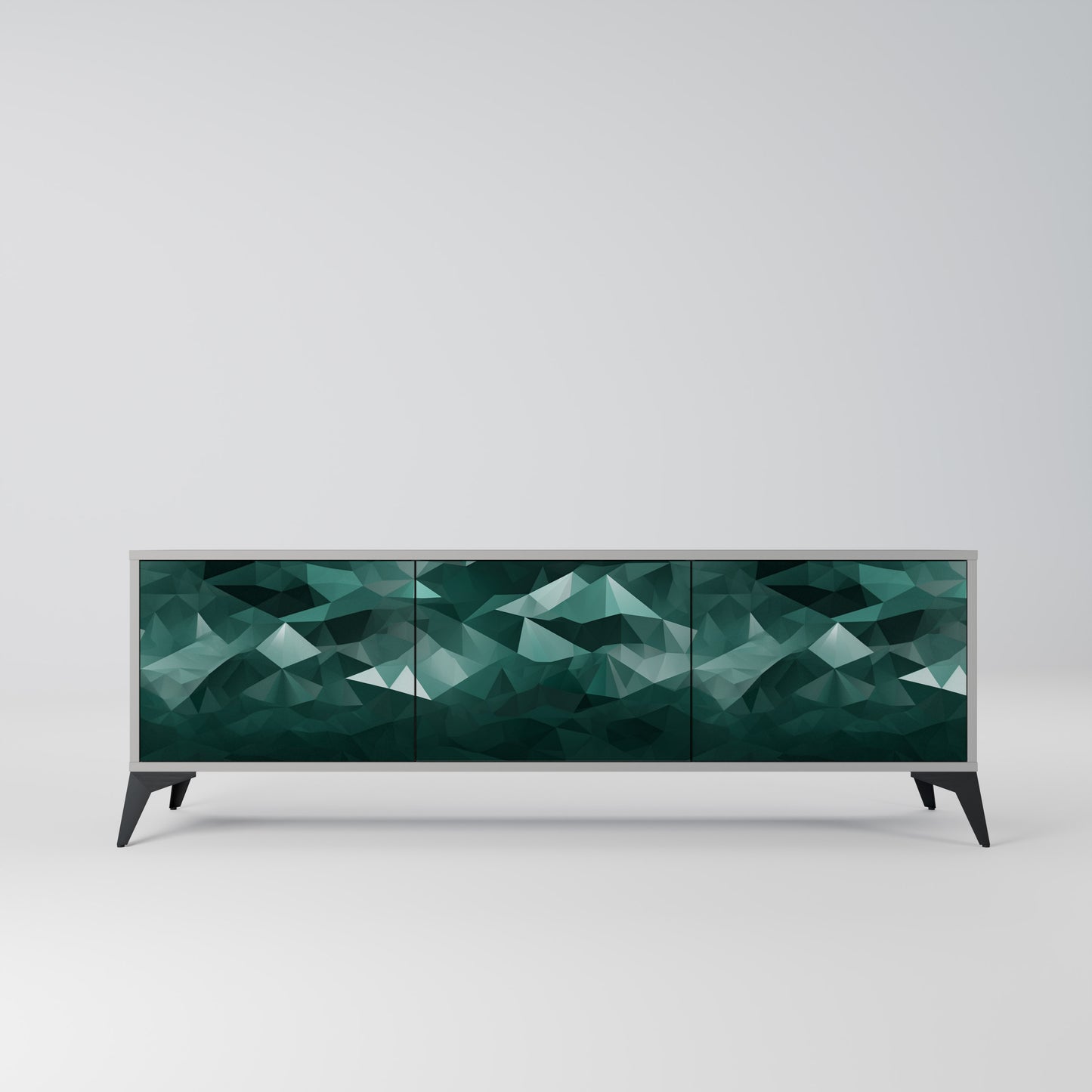 POLYGONAL FLYTANDE 3-dörrars TV-bänk i grå finish
