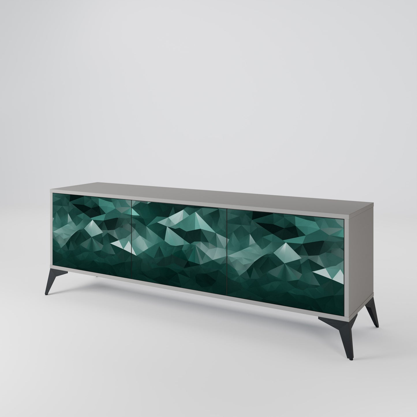 POLYGONAL FLYTANDE 3-dörrars TV-bänk i grå finish