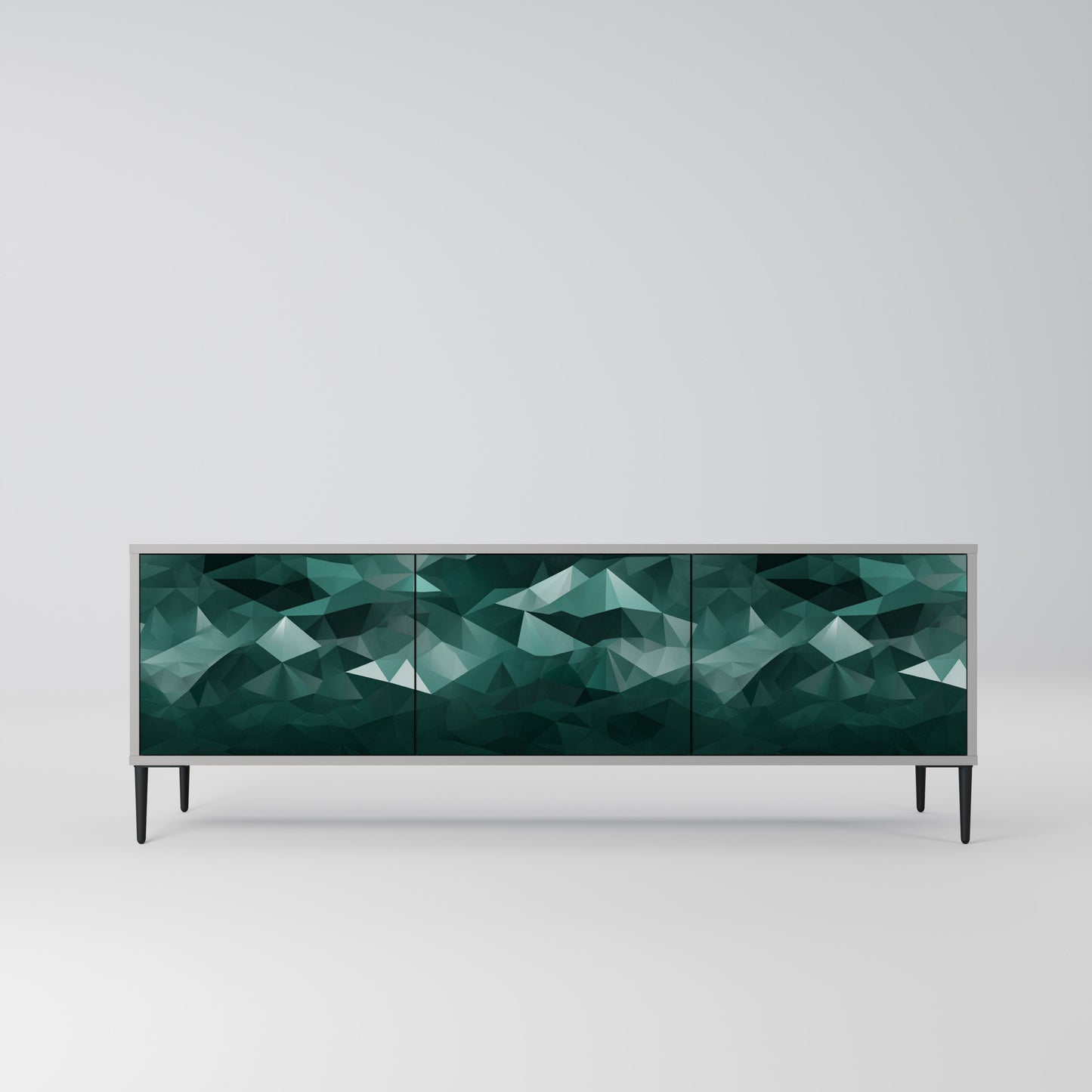 POLYGONAL FLYTANDE 3-dörrars TV-bänk i grå finish