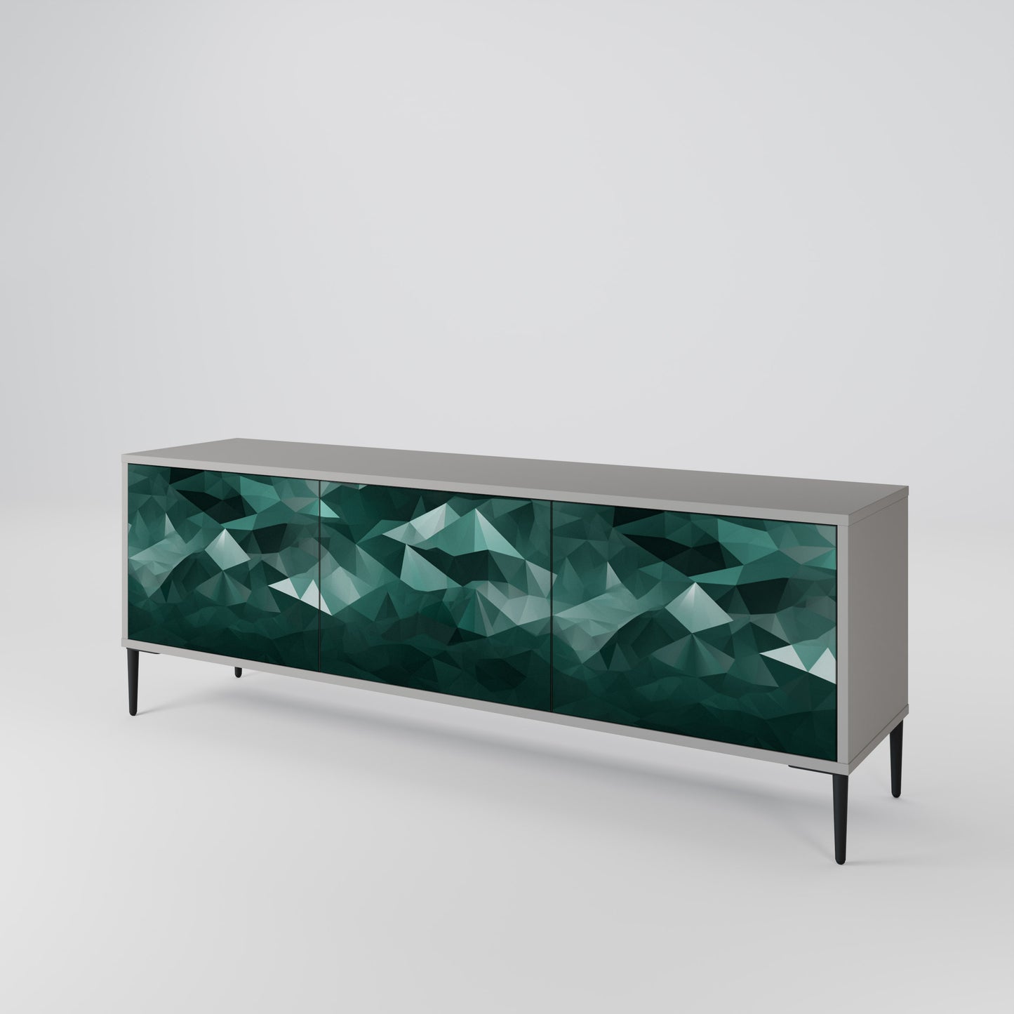 POLYGONAL FLYTANDE 3-dörrars TV-bänk i grå finish