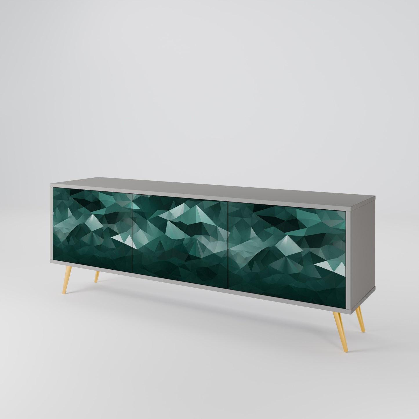 POLYGONAL FLYTANDE 3-dörrars TV-bänk i grå finish