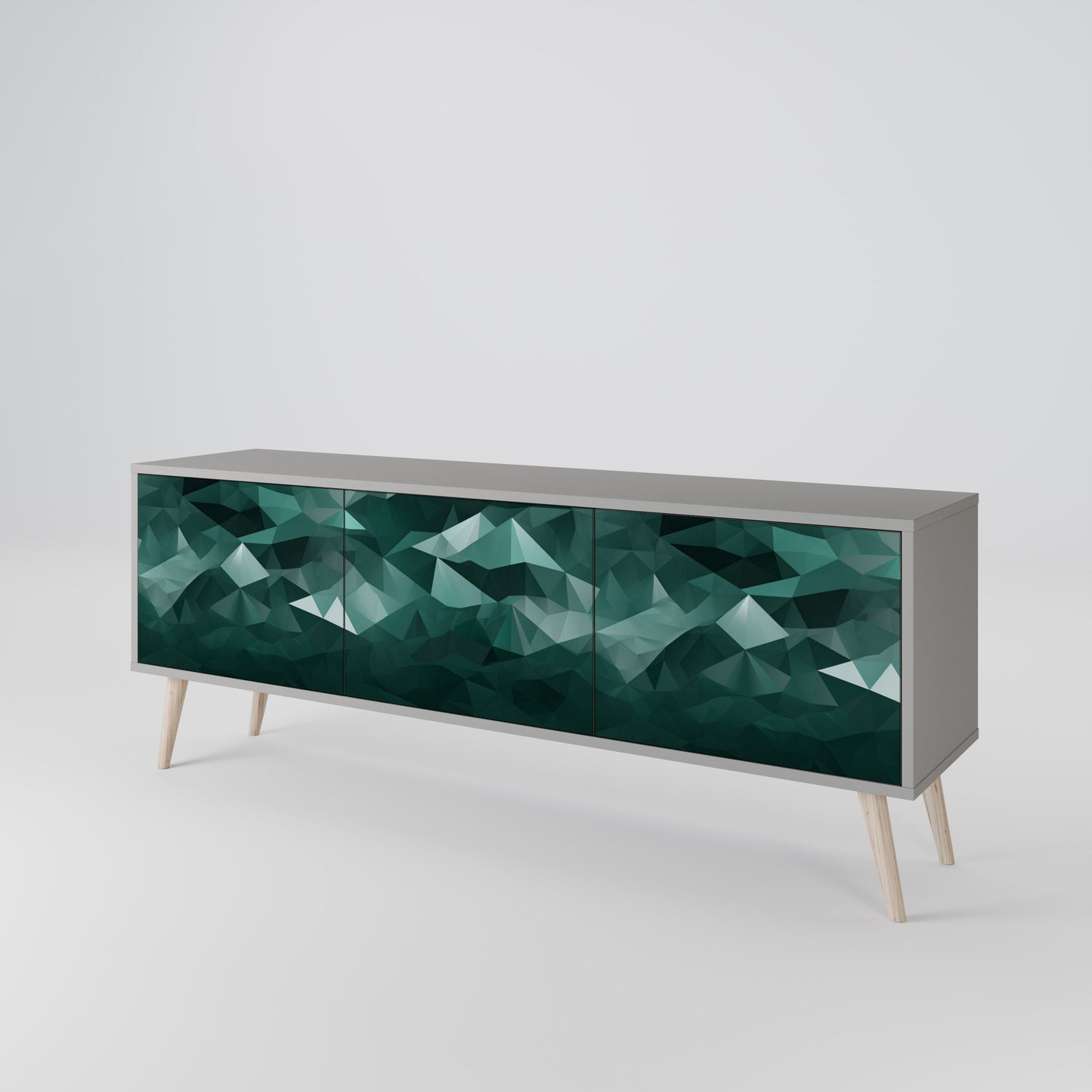 POLYGONAL FLYTANDE 3-dörrars TV-bänk i grå finish