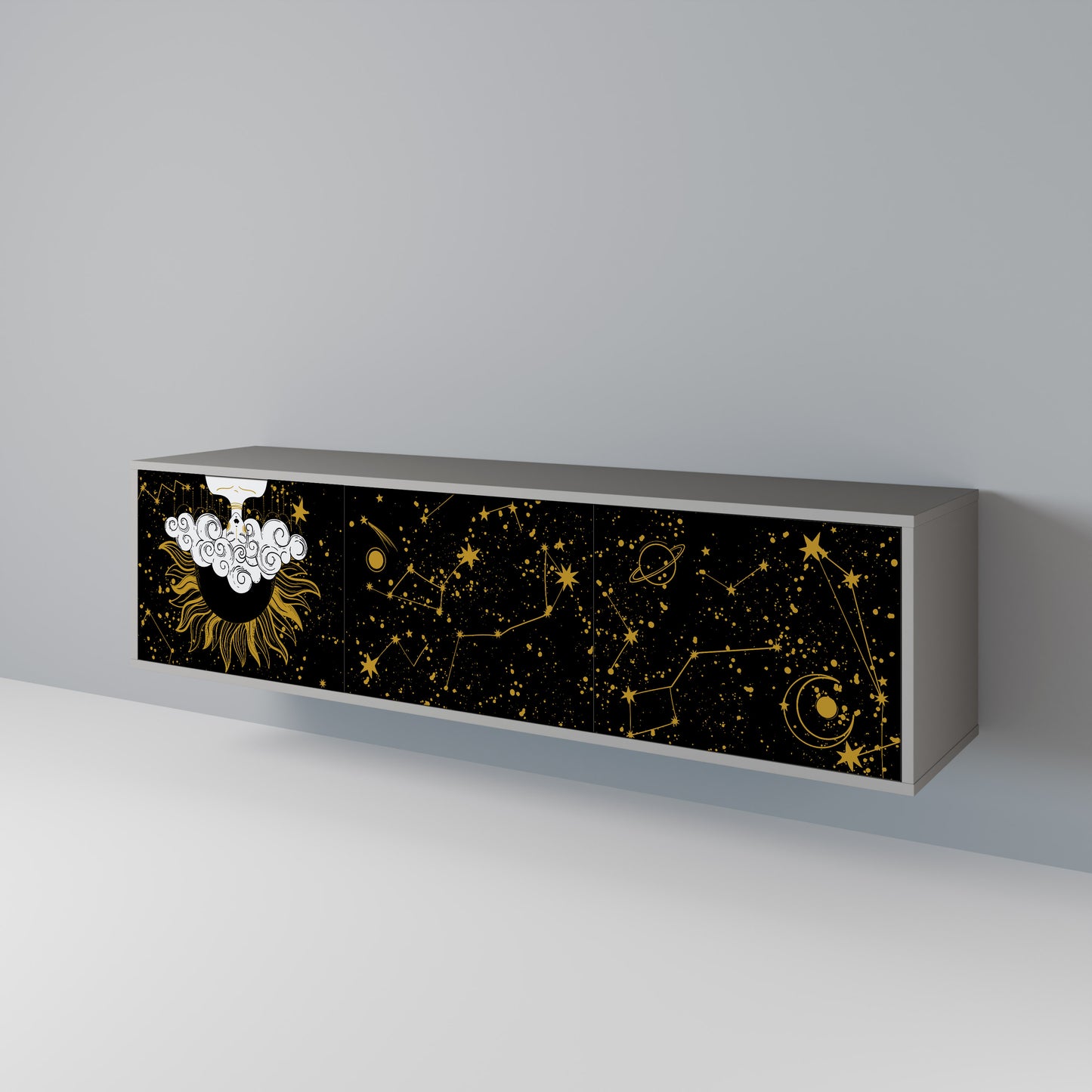 STELLAR CONSTELLATIONS 3-dörrars TV-bänk i grå finish