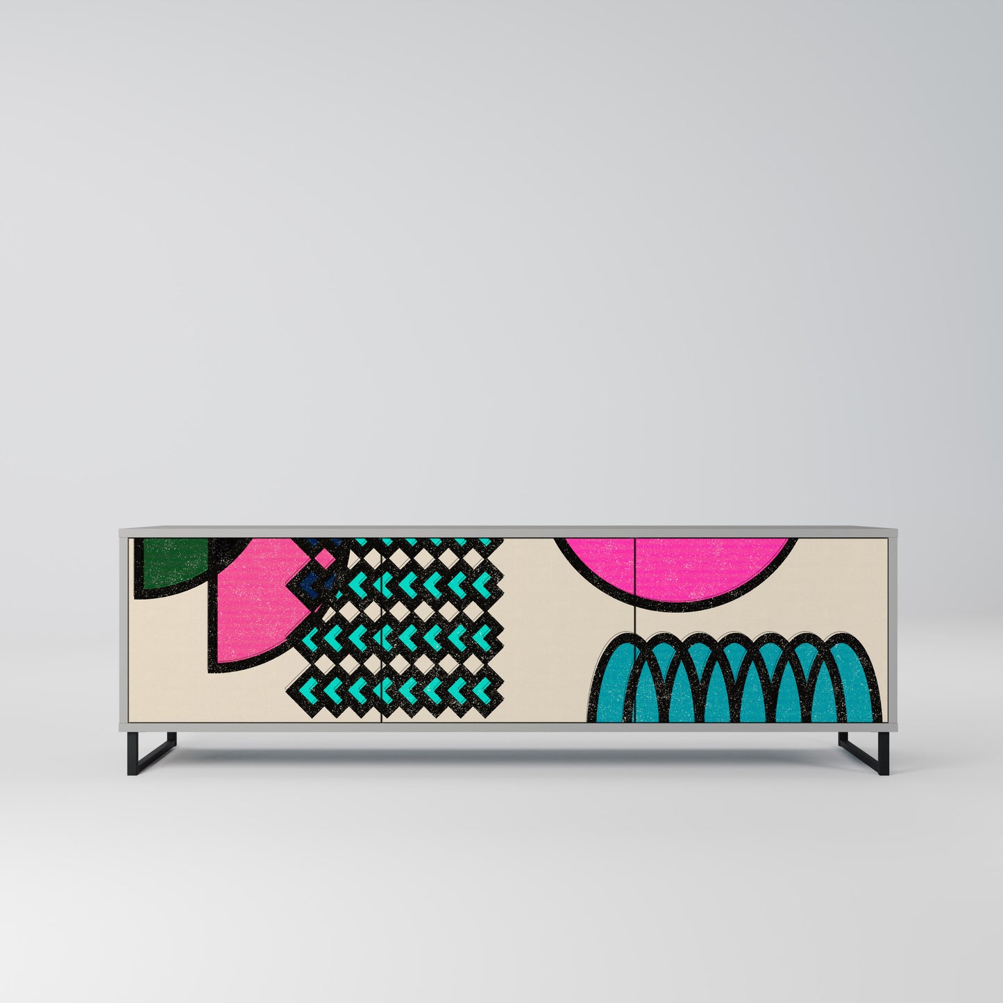 GEOMETRIC RHAPSODY 3-dörrars TV-bänk i grå finish