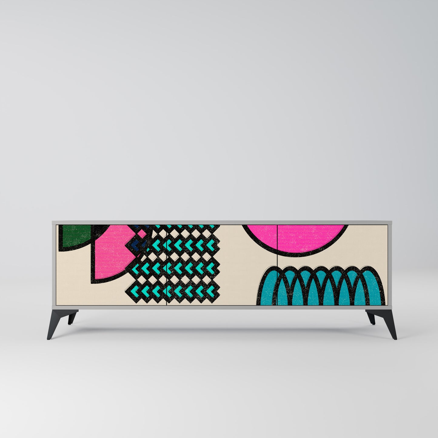 GEOMETRIC RHAPSODY 3-dörrars TV-bänk i grå finish