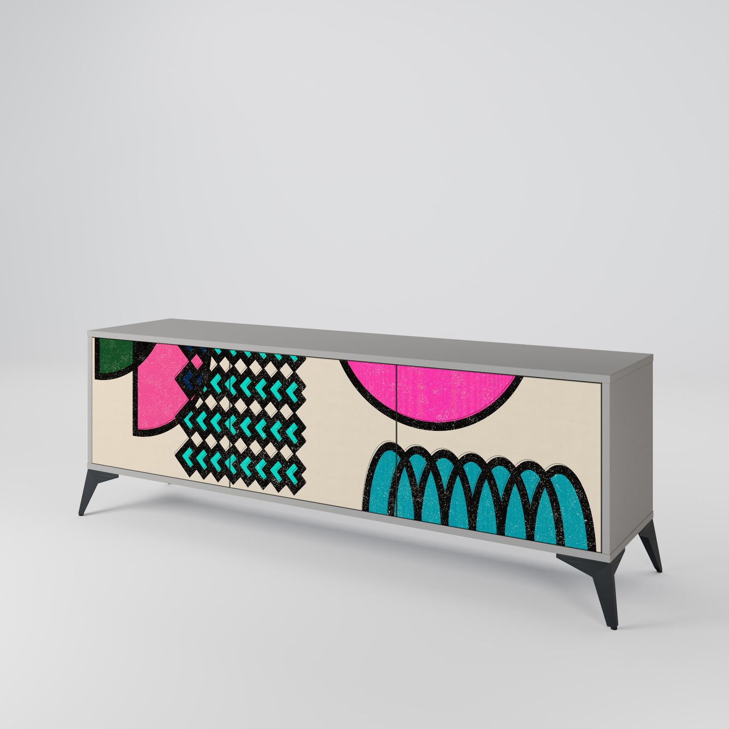 GEOMETRIC RHAPSODY 3-dörrars TV-bänk i grå finish