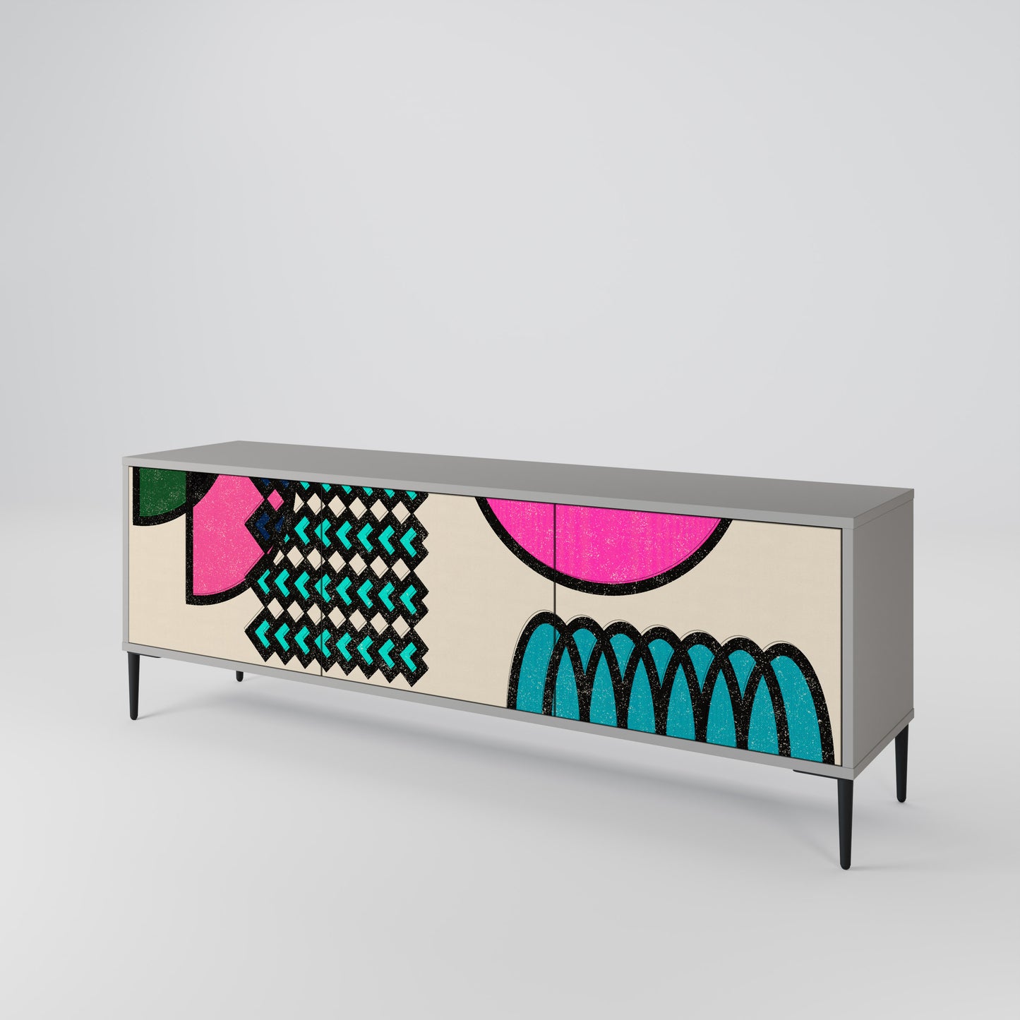 GEOMETRIC RHAPSODY 3-dörrars TV-bänk i grå finish