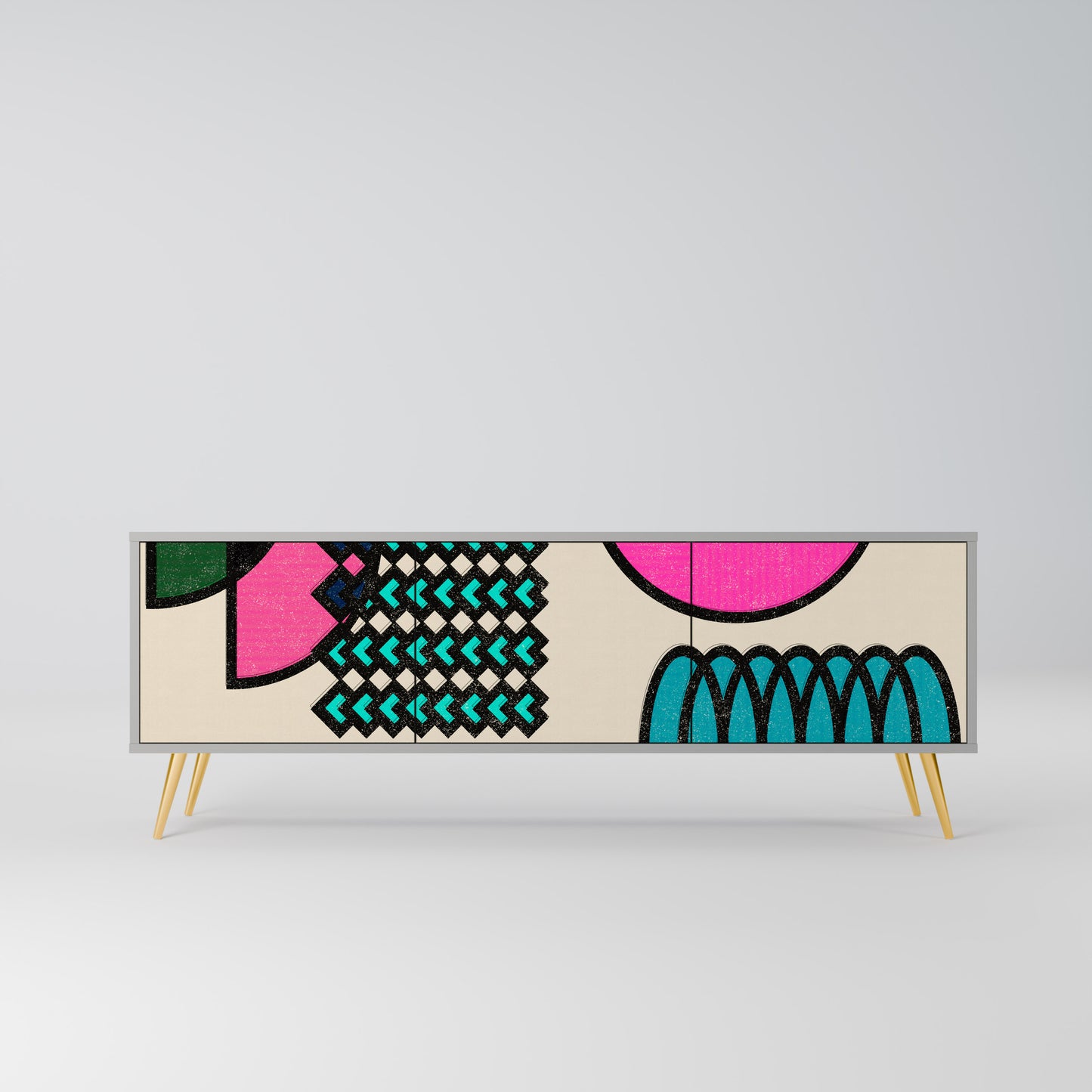 GEOMETRIC RHAPSODY 3-dörrars TV-bänk i grå finish