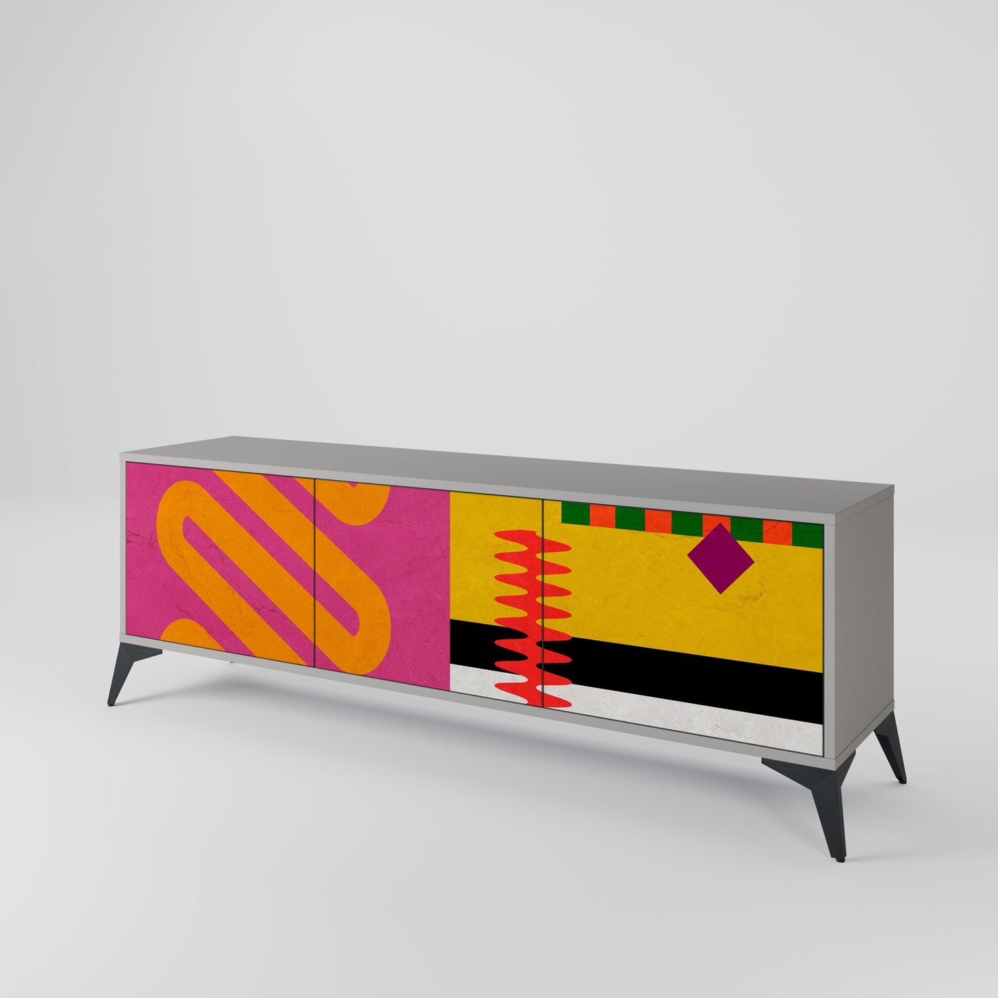 VIVID ART 3-Door TV Stand in Grey Finish