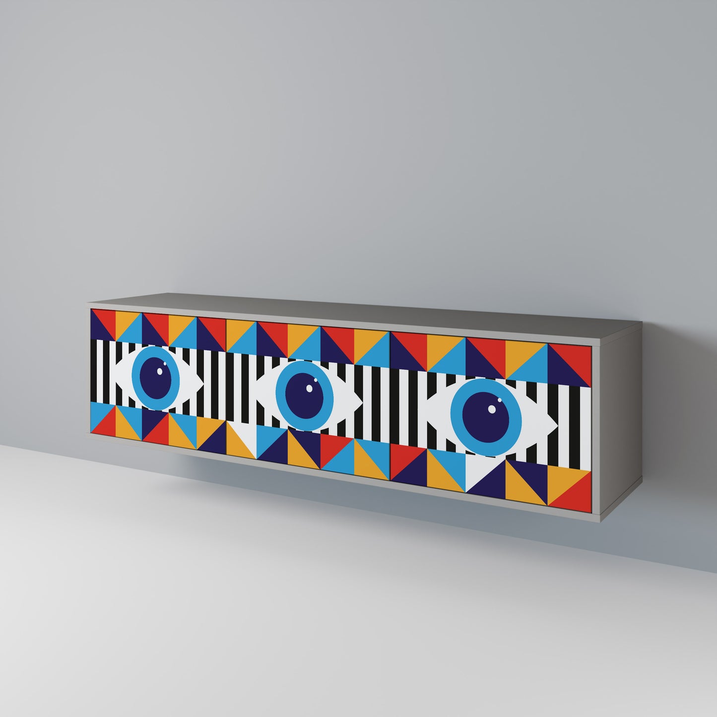 ABSTRACTION AND GEOMETRY 3-Door TV Stand in Grey Finish
