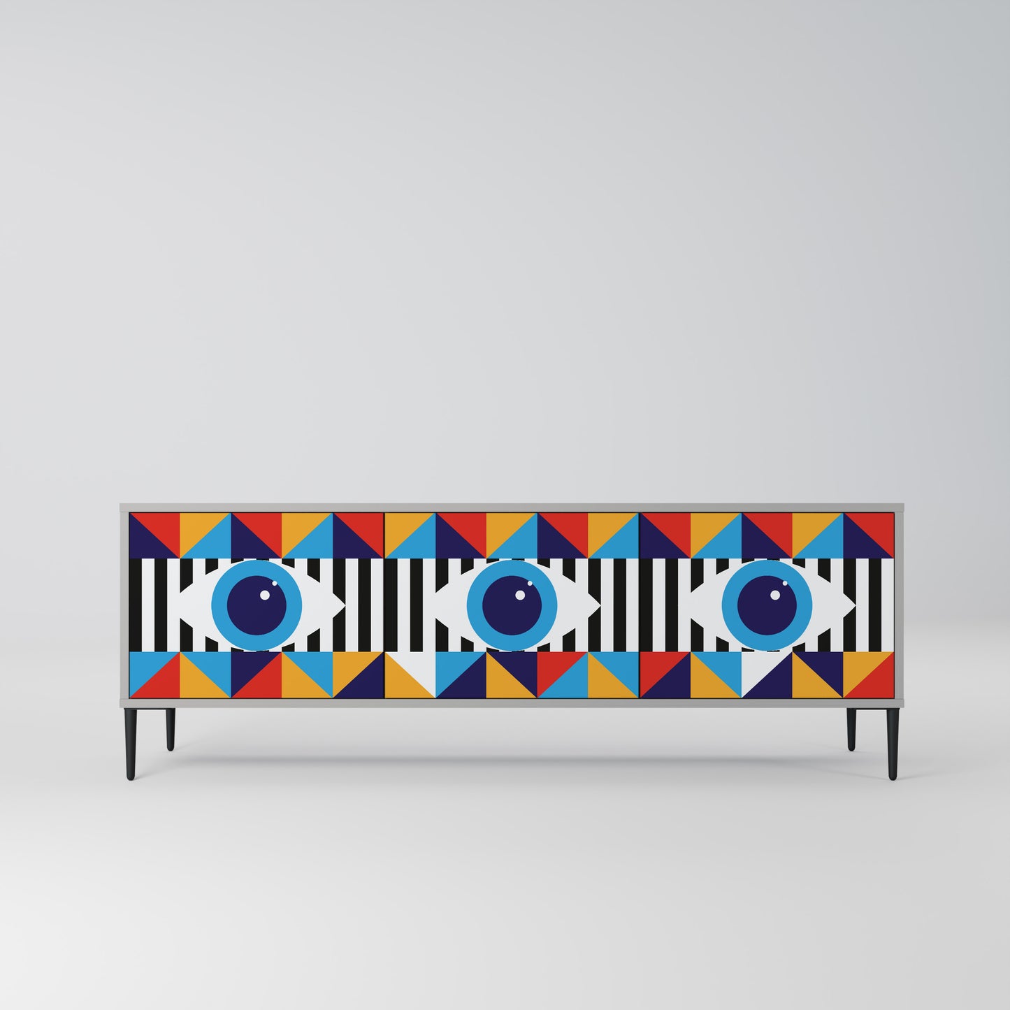 ABSTRACTION AND GEOMETRY 3-Door TV Stand in Grey Finish