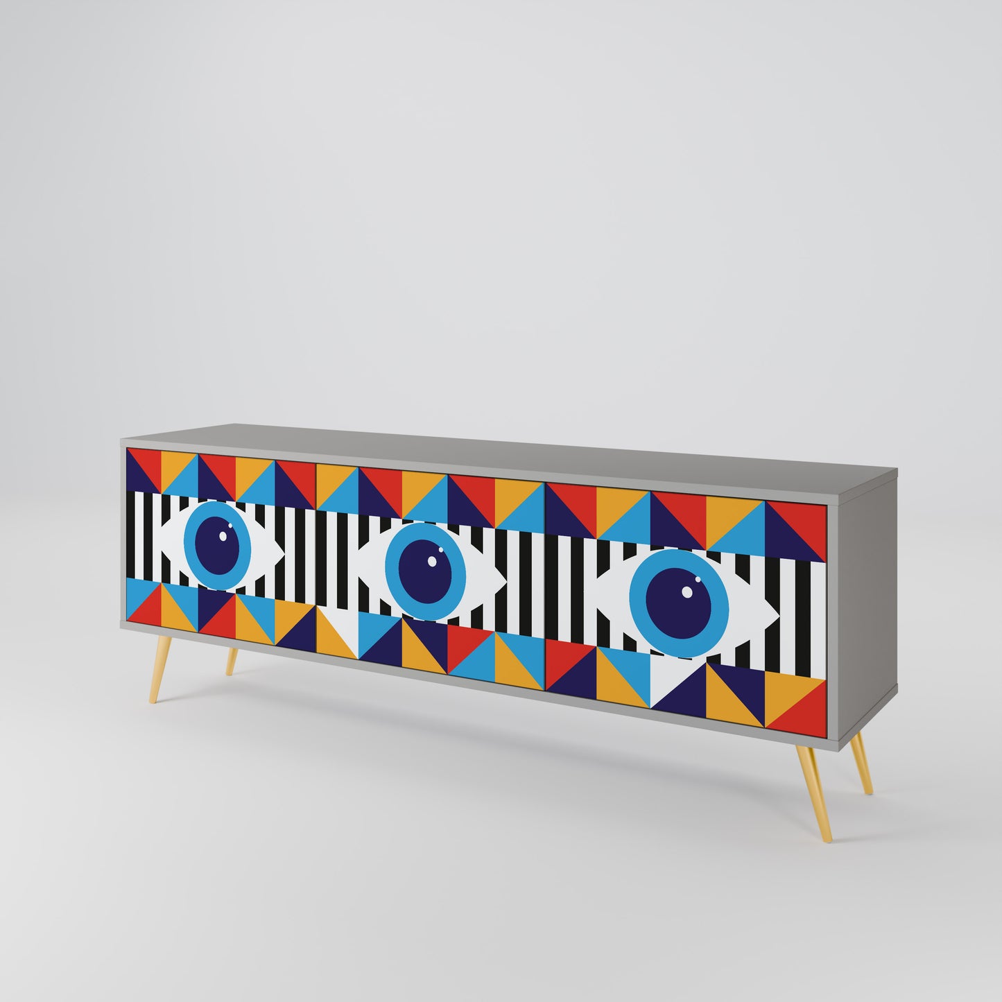 ABSTRACTION AND GEOMETRY 3-Door TV Stand in Grey Finish