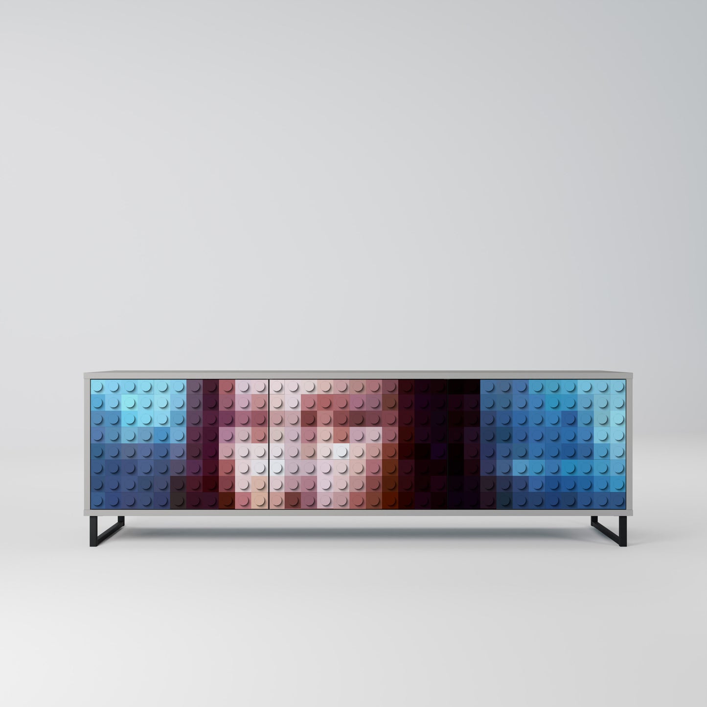 CONSTRUCTIVE ART 3-Door TV Stand in Grey Finish