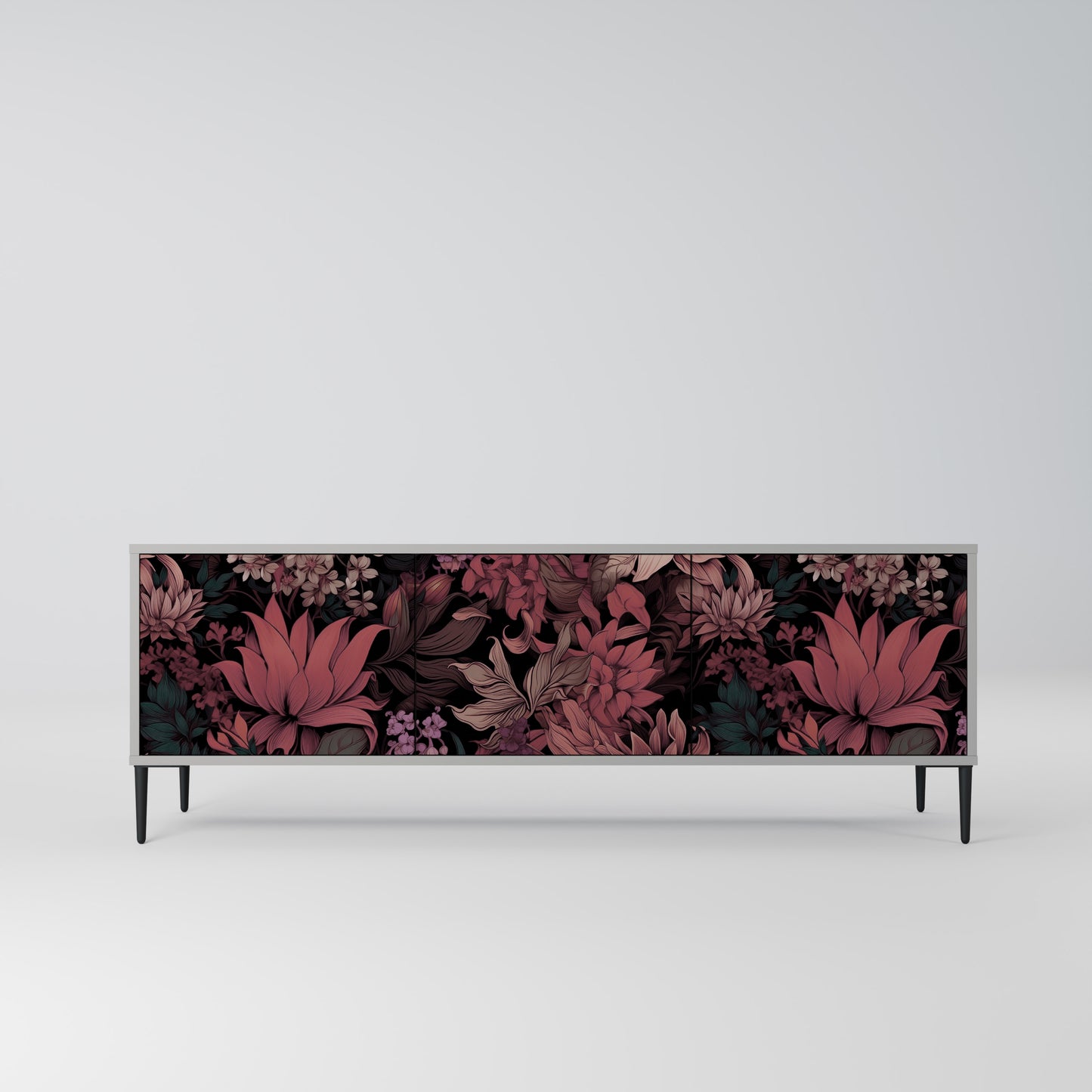 FLORAL WHISPER 3-dörrars TV-bänk i grå finish