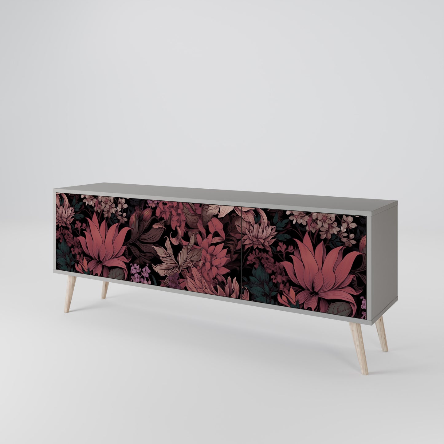 FLORAL WHISPER 3-dörrars TV-bänk i grå finish