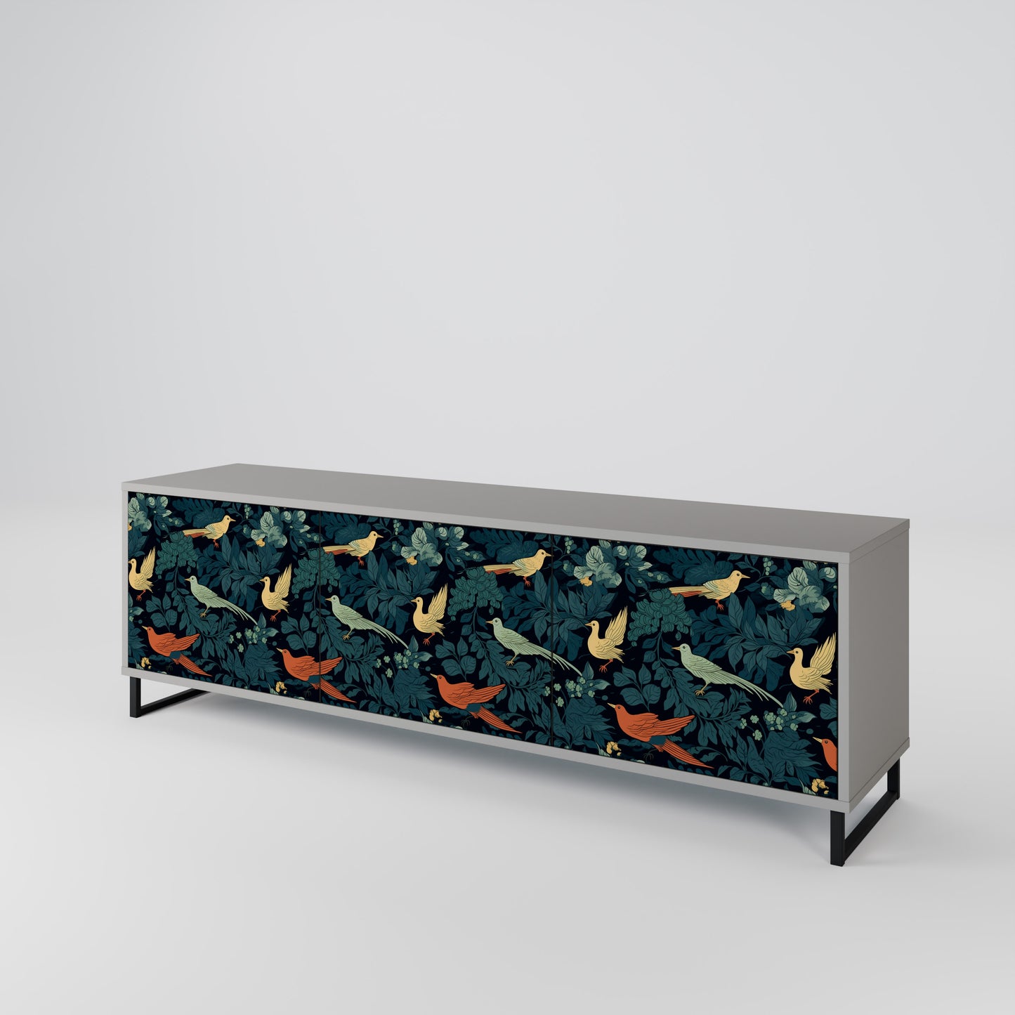 FOWL ORNAMENT 3-dörrars TV-bänk i grå finish