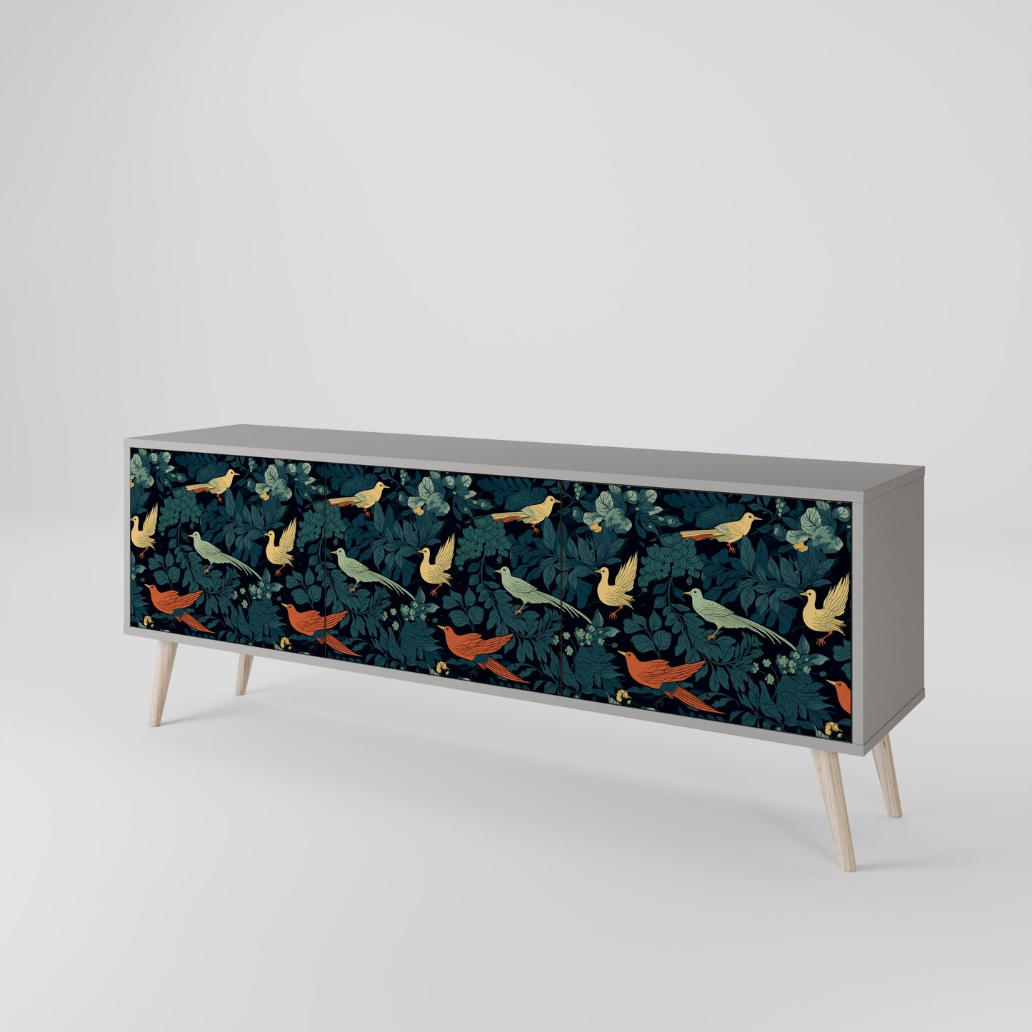 FOWL ORNAMENT 3-dörrars TV-bänk i grå finish