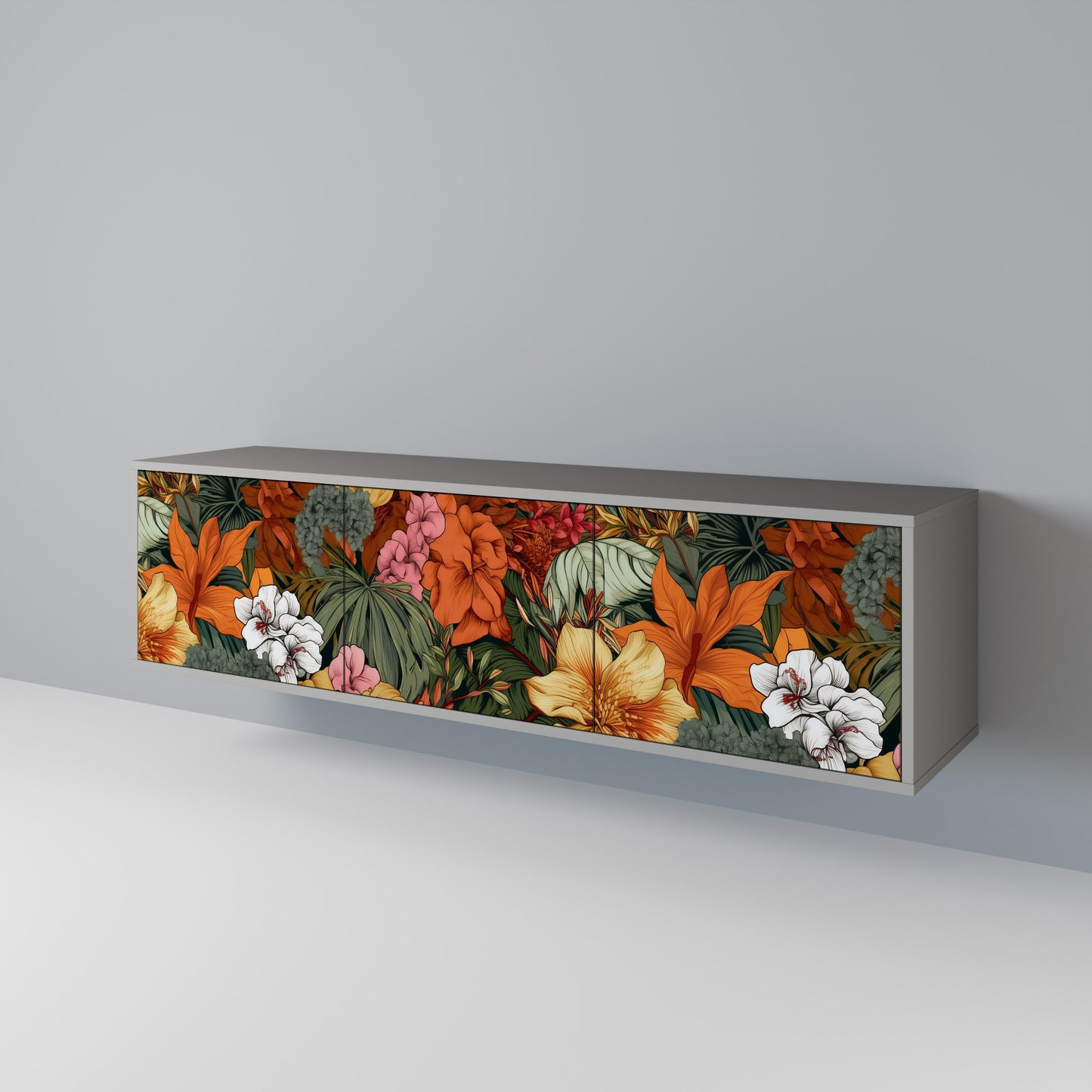 RADIANT FLORA TV-bänk med 3 dörrar i grå finish