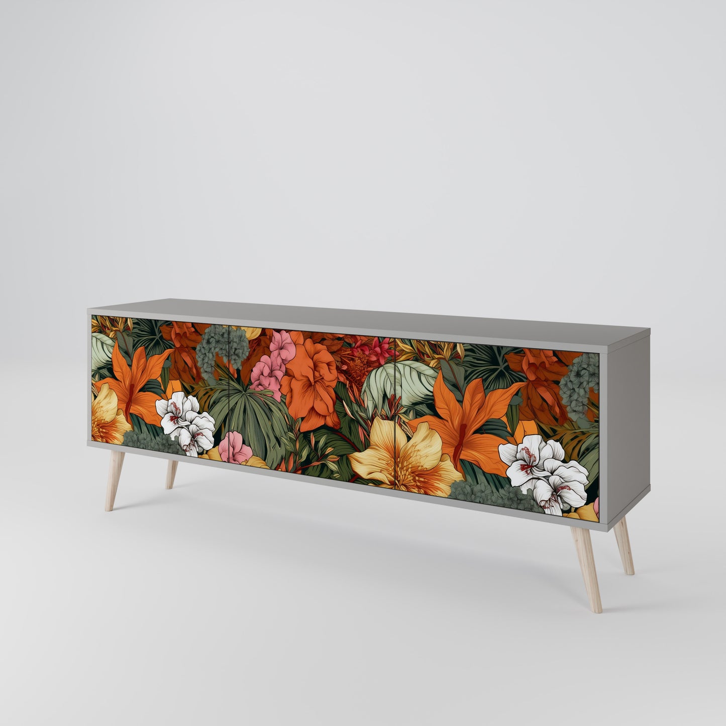 RADIANT FLORA TV-bänk med 3 dörrar i grå finish