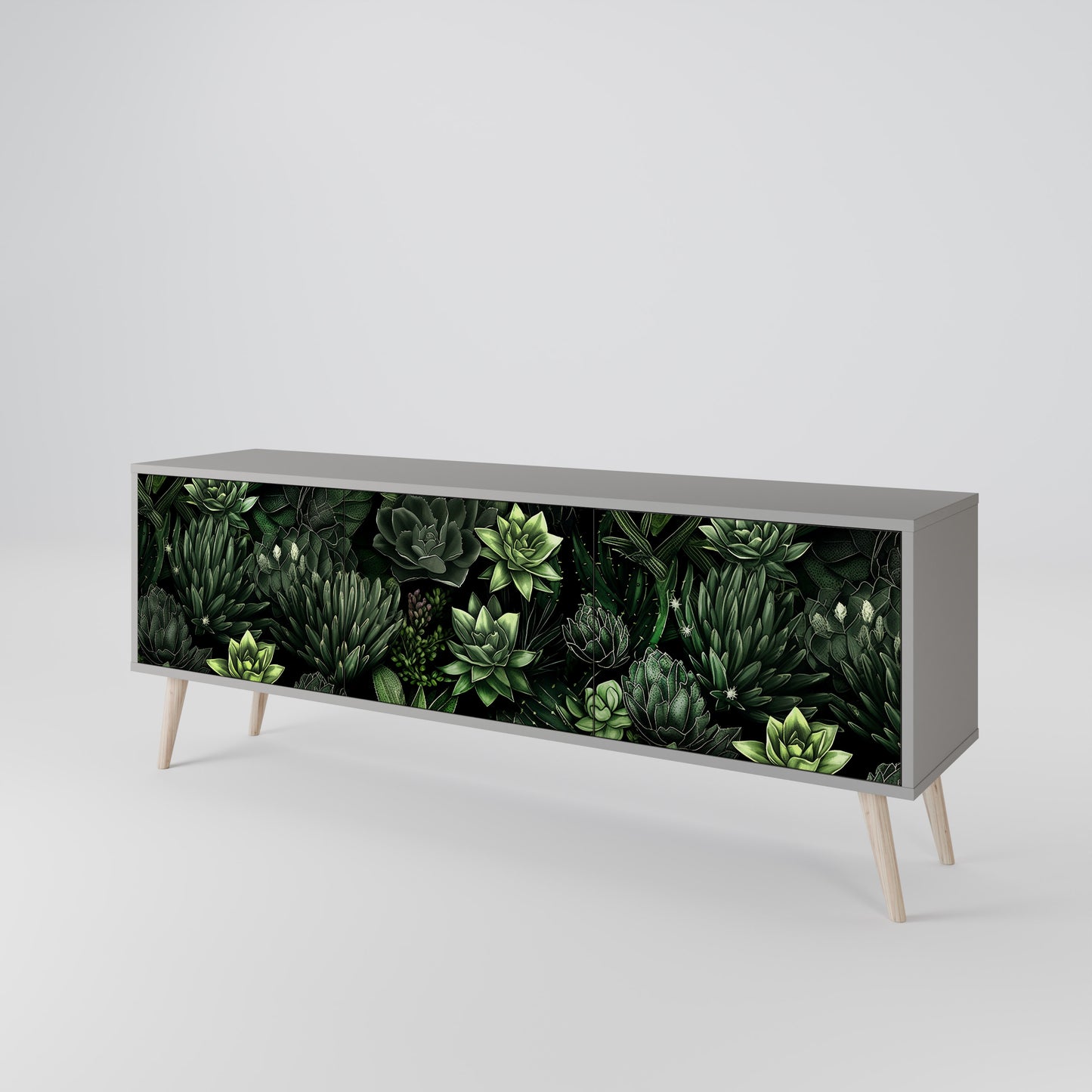 SUCCULENT JUNGLE 3-dörrars TV-bänk i grå finish