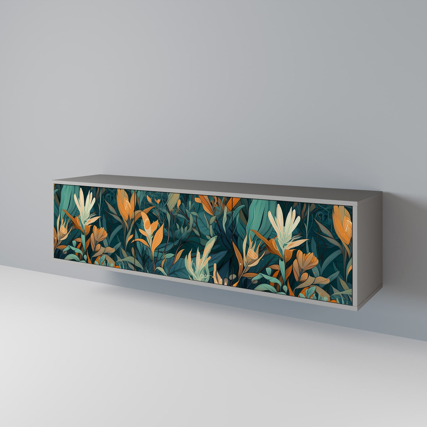 FLORAL SERENITY 3-dörrars TV-bänk i grå finish