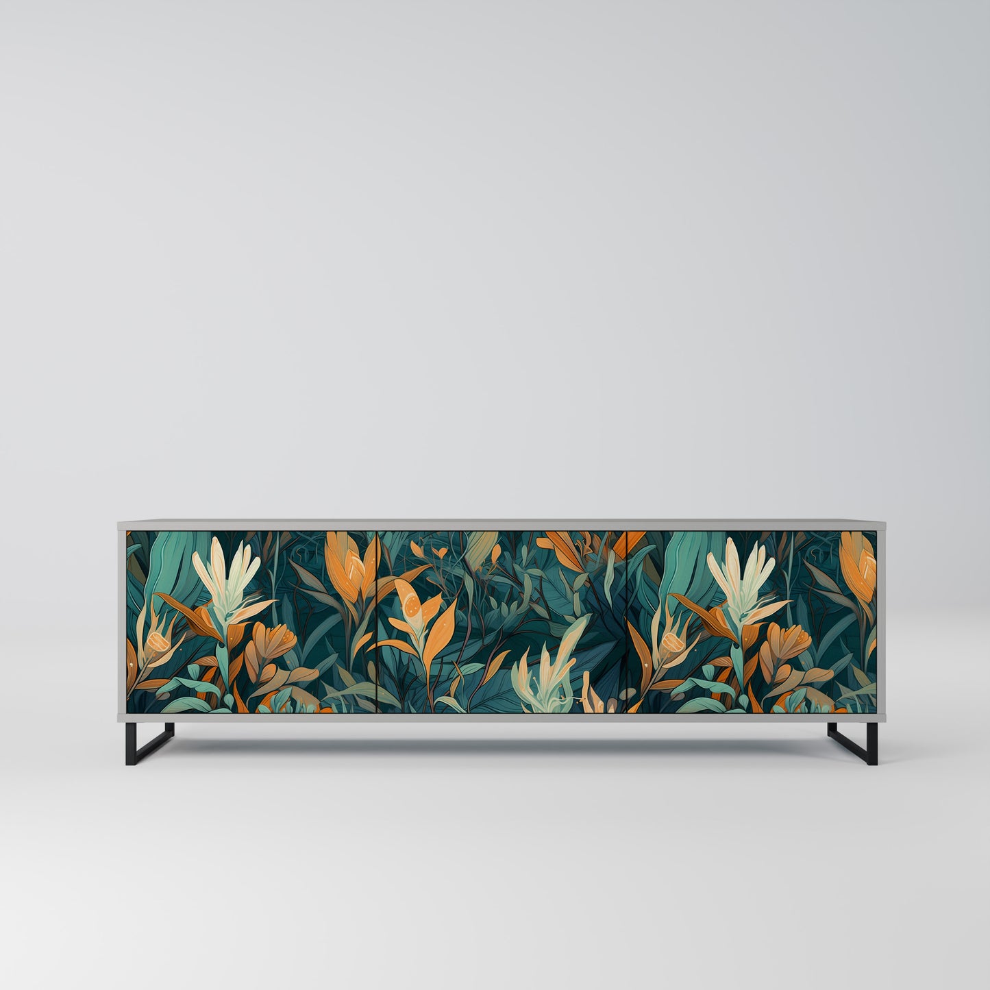 FLORAL SERENITY 3-dörrars TV-bänk i grå finish
