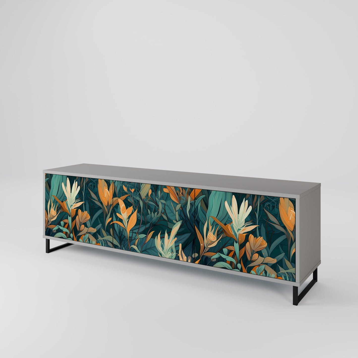 FLORAL SERENITY 3-dörrars TV-bänk i grå finish