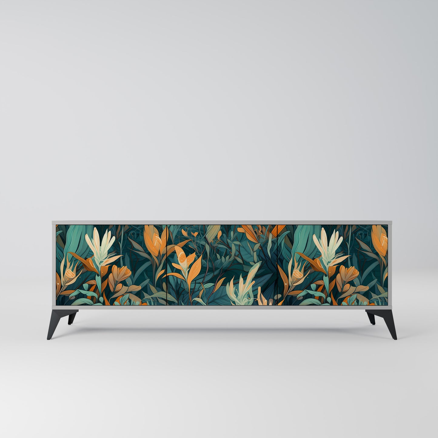 FLORAL SERENITY 3-dörrars TV-bänk i grå finish