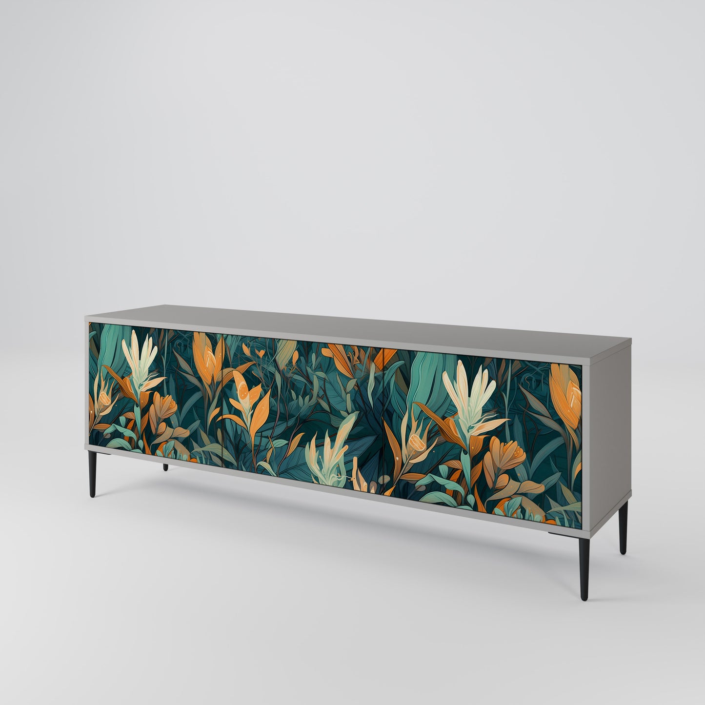 FLORAL SERENITY 3-dörrars TV-bänk i grå finish