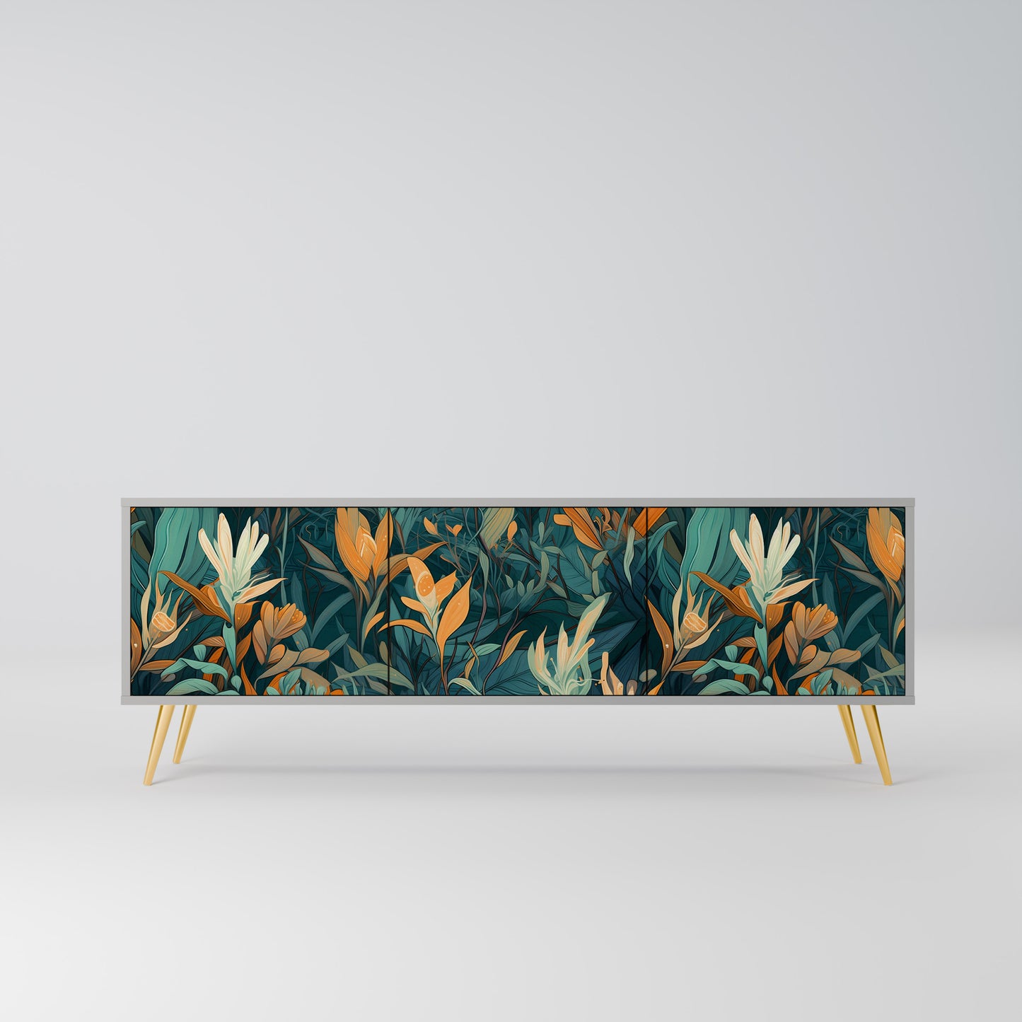 FLORAL SERENITY 3-dörrars TV-bänk i grå finish