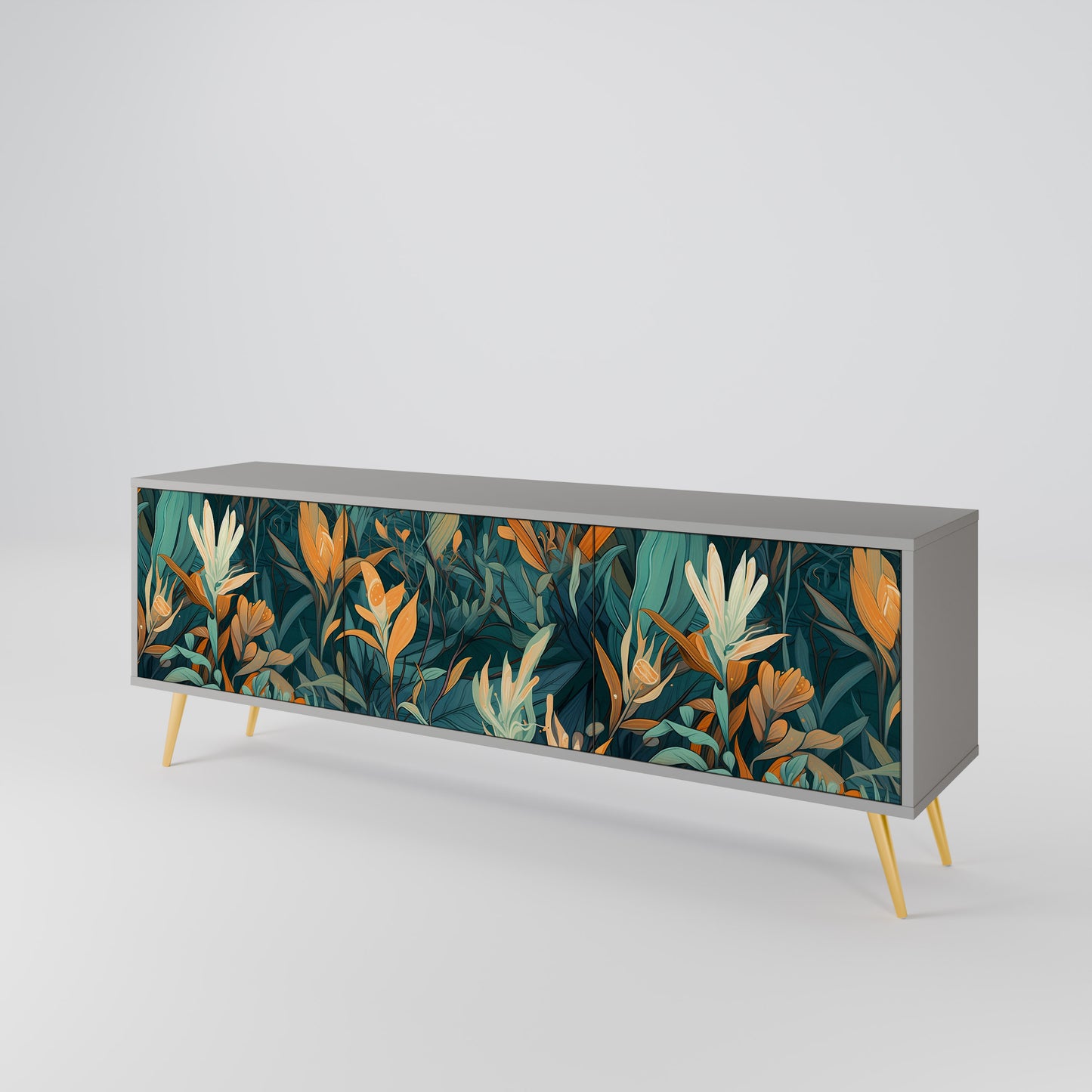 FLORAL SERENITY 3-dörrars TV-bänk i grå finish