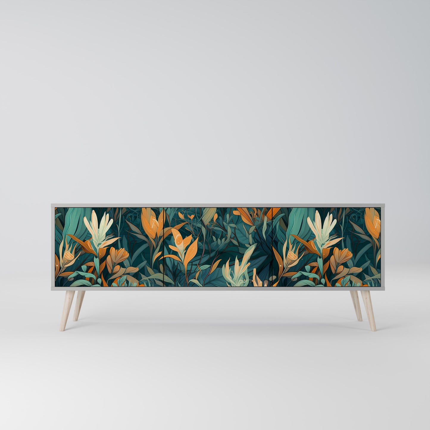 FLORAL SERENITY 3-dörrars TV-bänk i grå finish